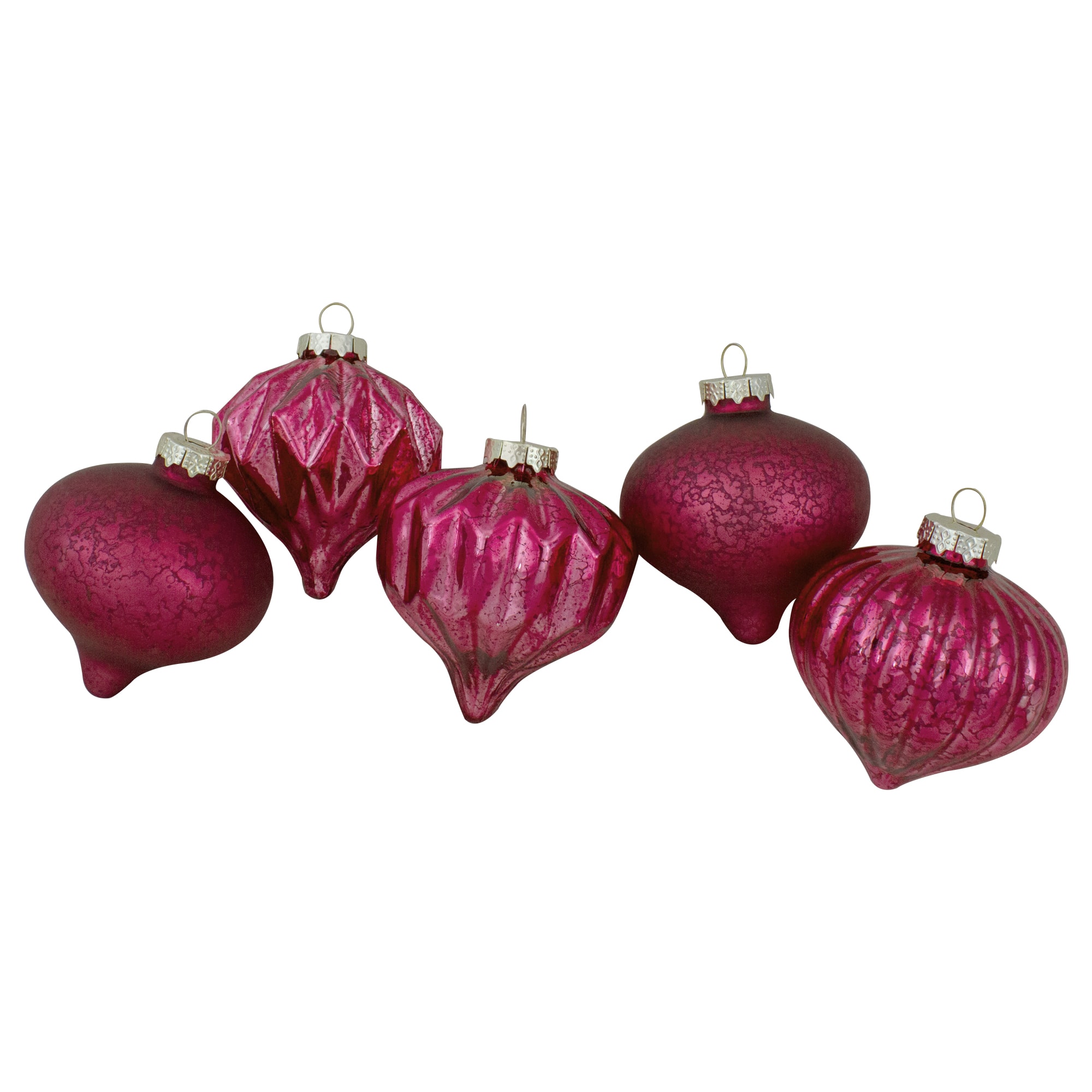 12ct. 3" Glitter & Matte Magenta Pink Finial & Glass Ball Christmas Ornaments
