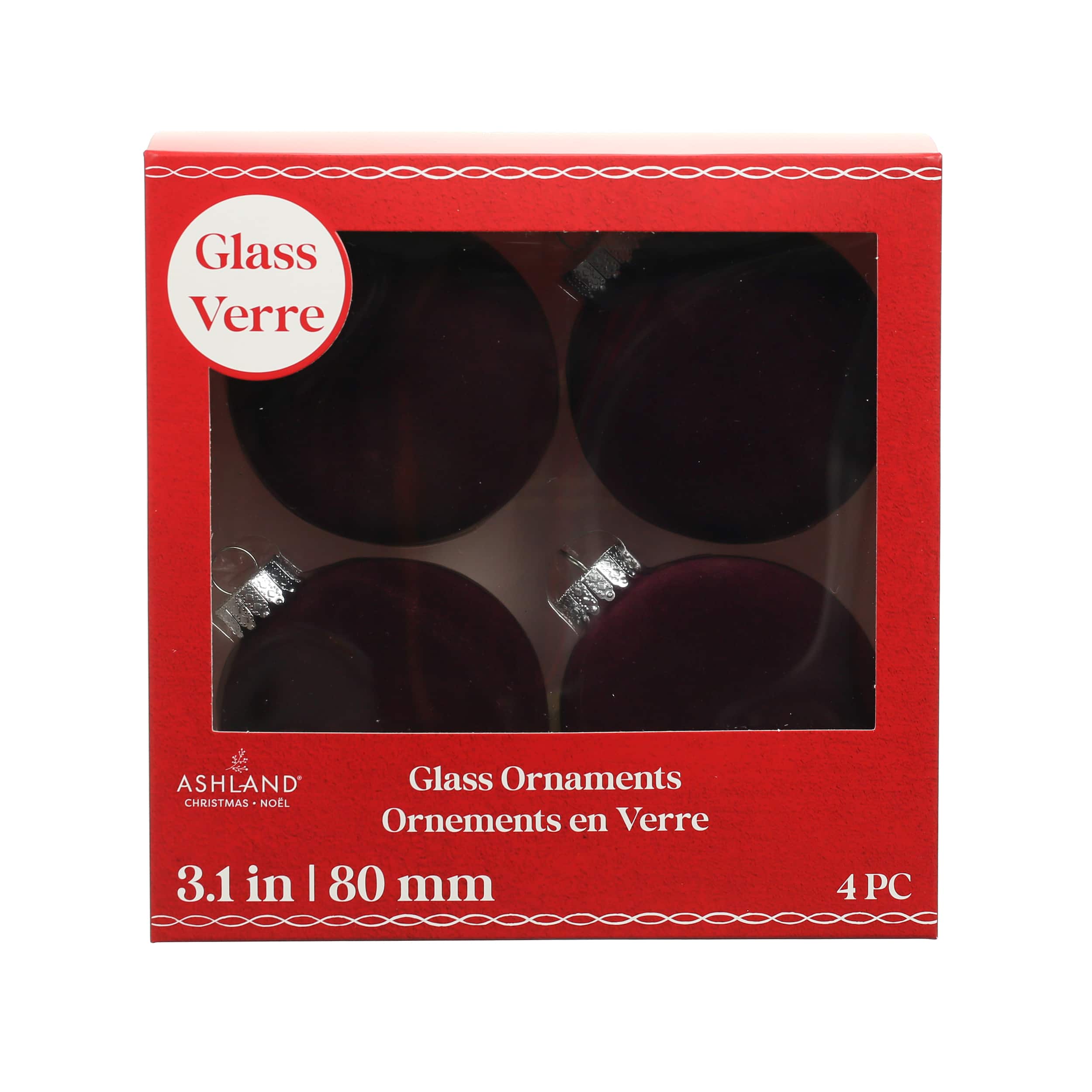 4 Pack 3.1&#x22; Purple Flocked Glass Ball Ornaments by Ashland&#xAE;