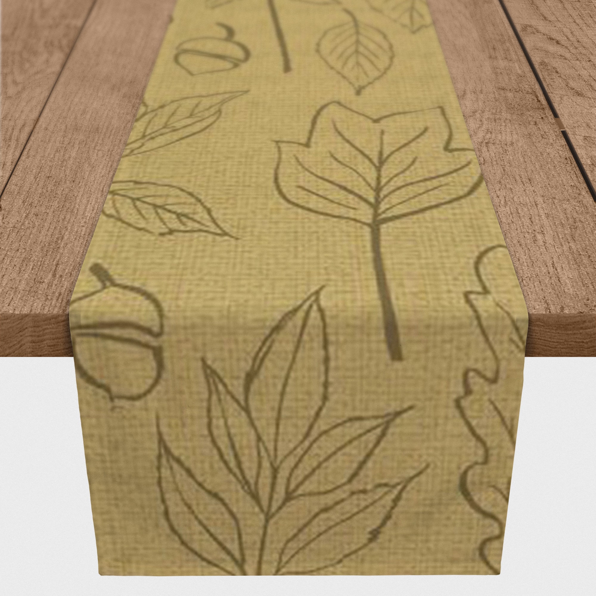 72'' Mustard Yellow Leaf Pattern Cotton Twill Runner