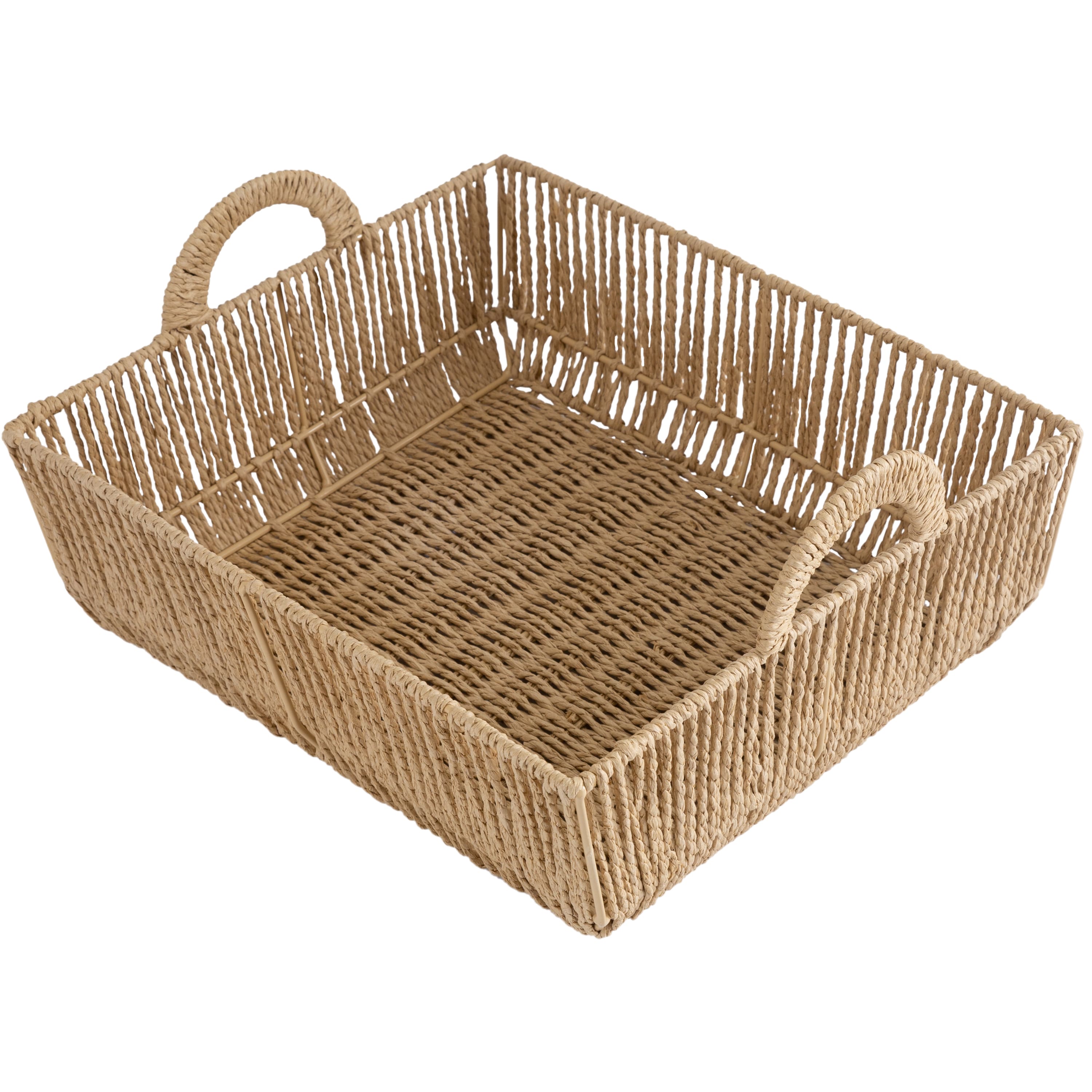 Simplify Large Vertical Weave Shelf Storage Basket with Round Handles