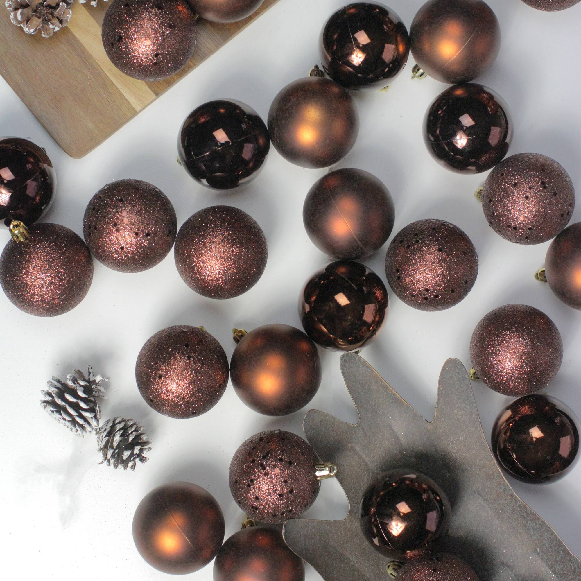60ct. 2.5&#x22; Mocha Brown Shatterproof 4-Finish Christmas Ball Ornaments