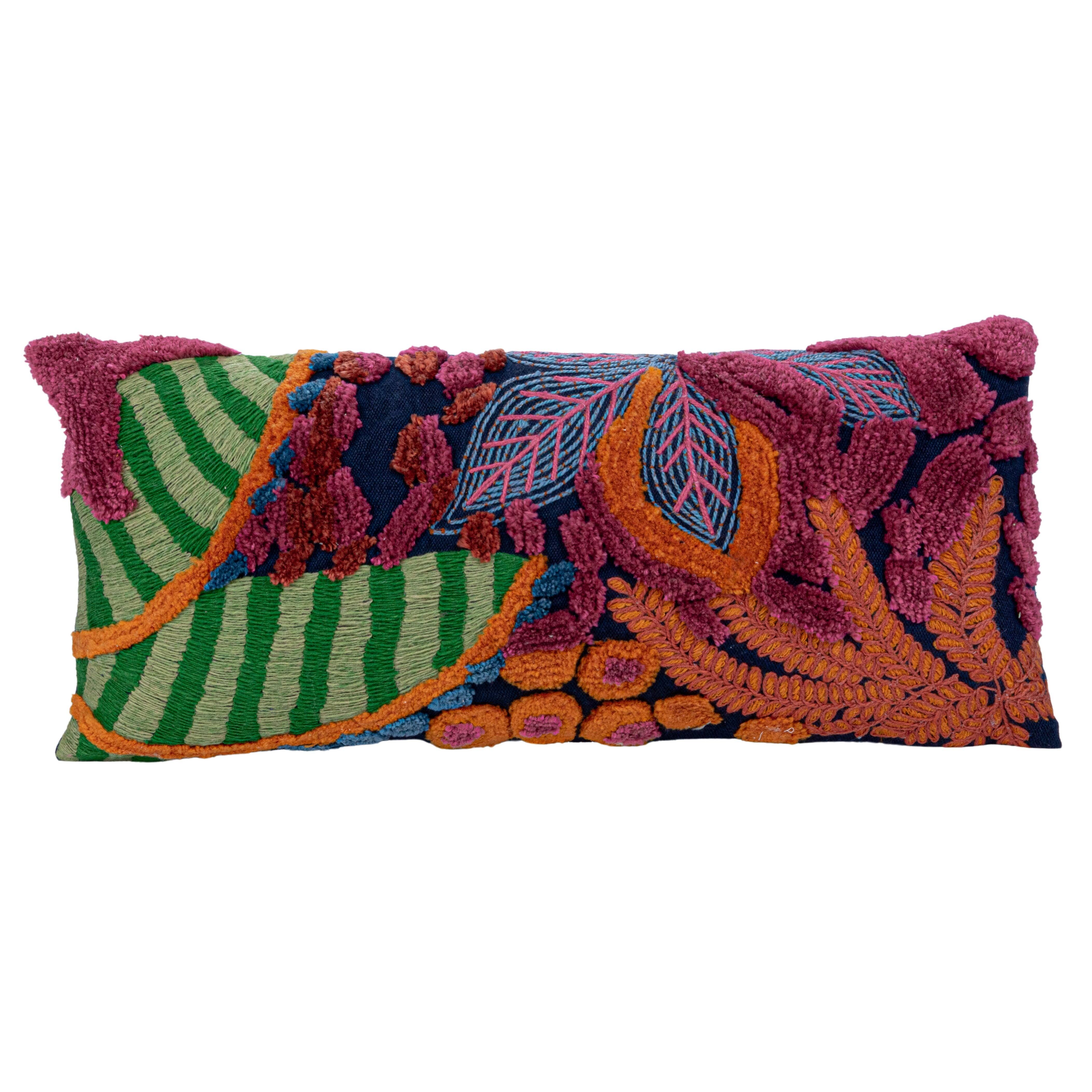 Hello Honey® 27" x 12" Botanical Embroidered & Tufted Fabric Lumbar Pillow