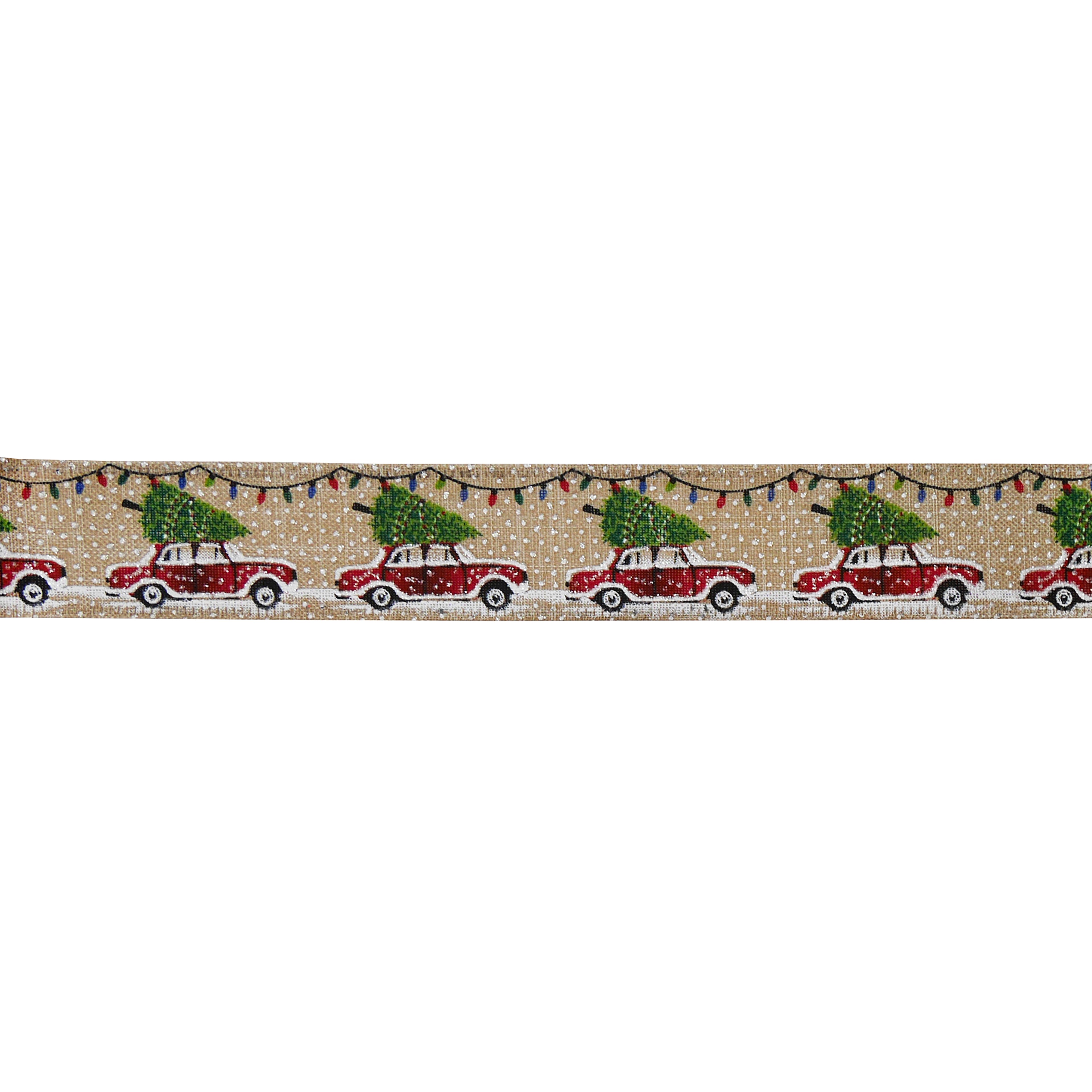 1.5&#x22; x 30ft. Christmas Tree Car Wired Faux Linen Ribbon by Celebrate It&#xAE;