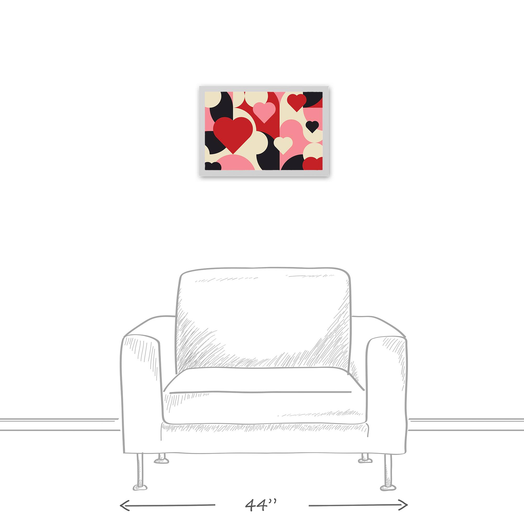Mid Mod Heart Pattern White Framed Canvas