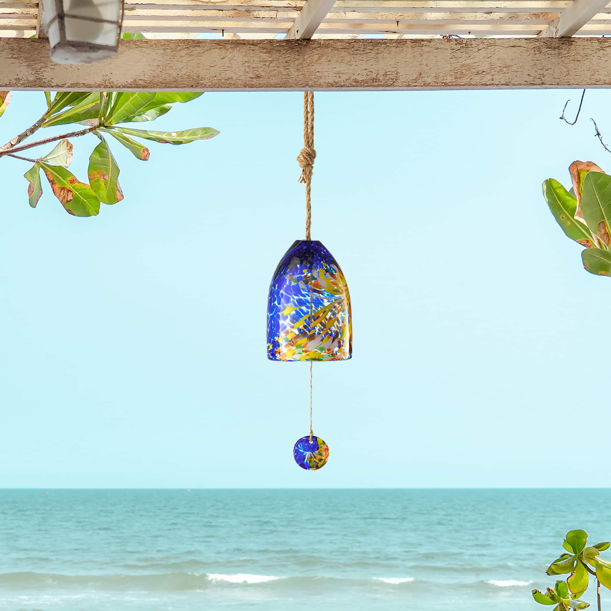 Glitzhome® 26" Blue & Yellow Glass Twist Glaze Windchime