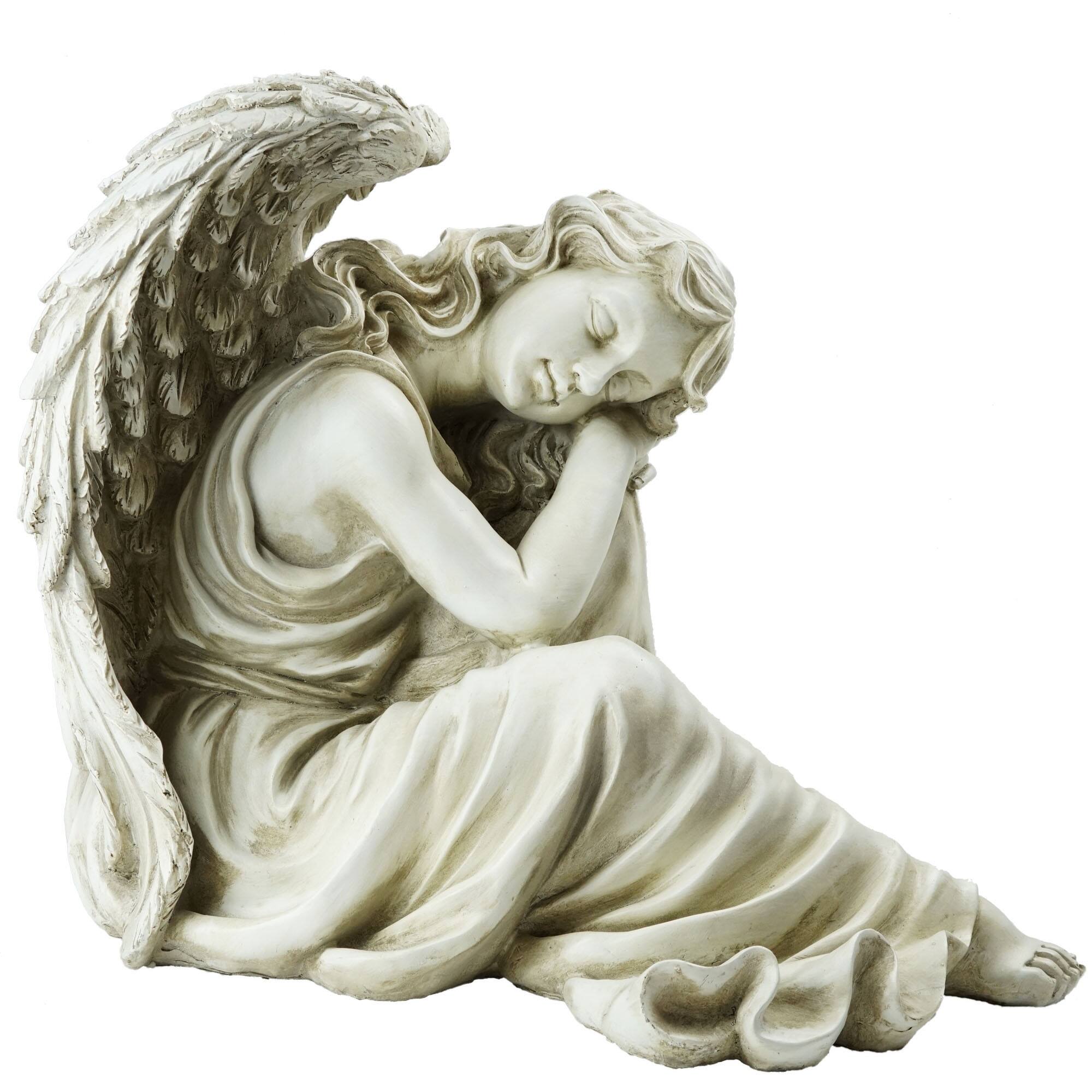 19" Gray Resting Angel Outdoor Statue