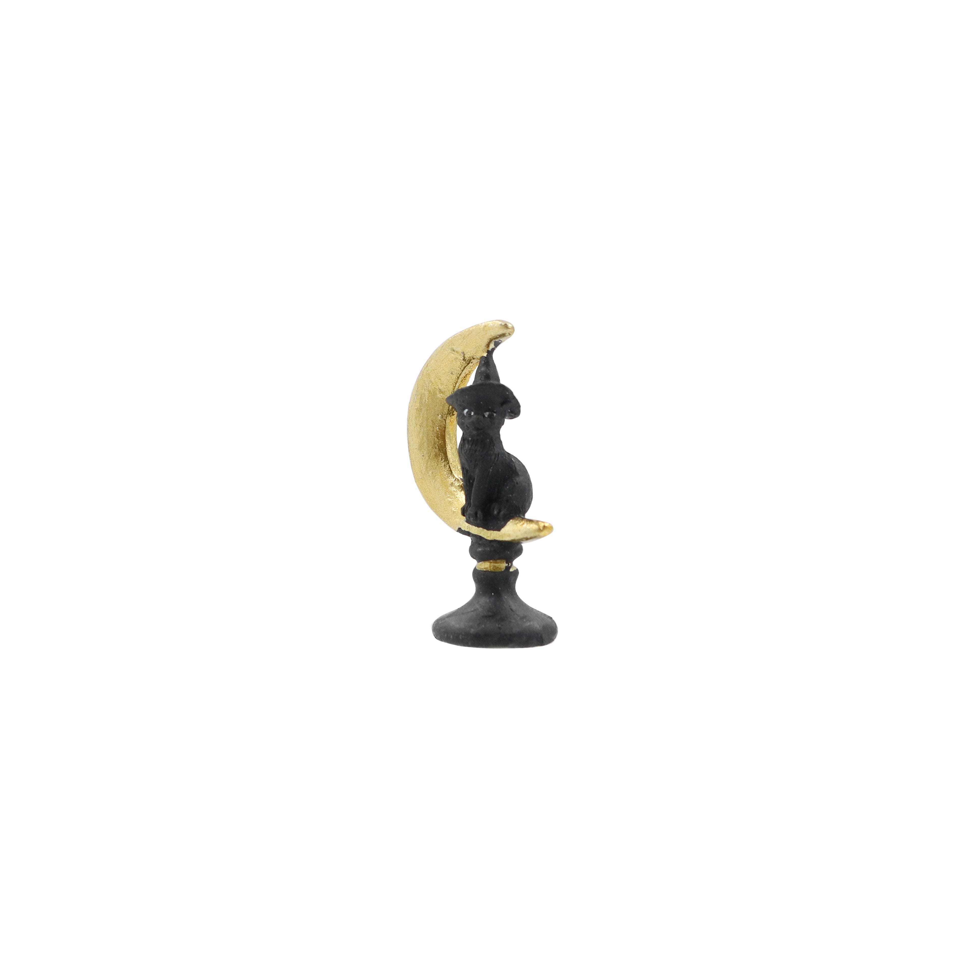 Mini Black Witch Cat Sitting on Gold Crescent Moon by Ashland&#xAE;