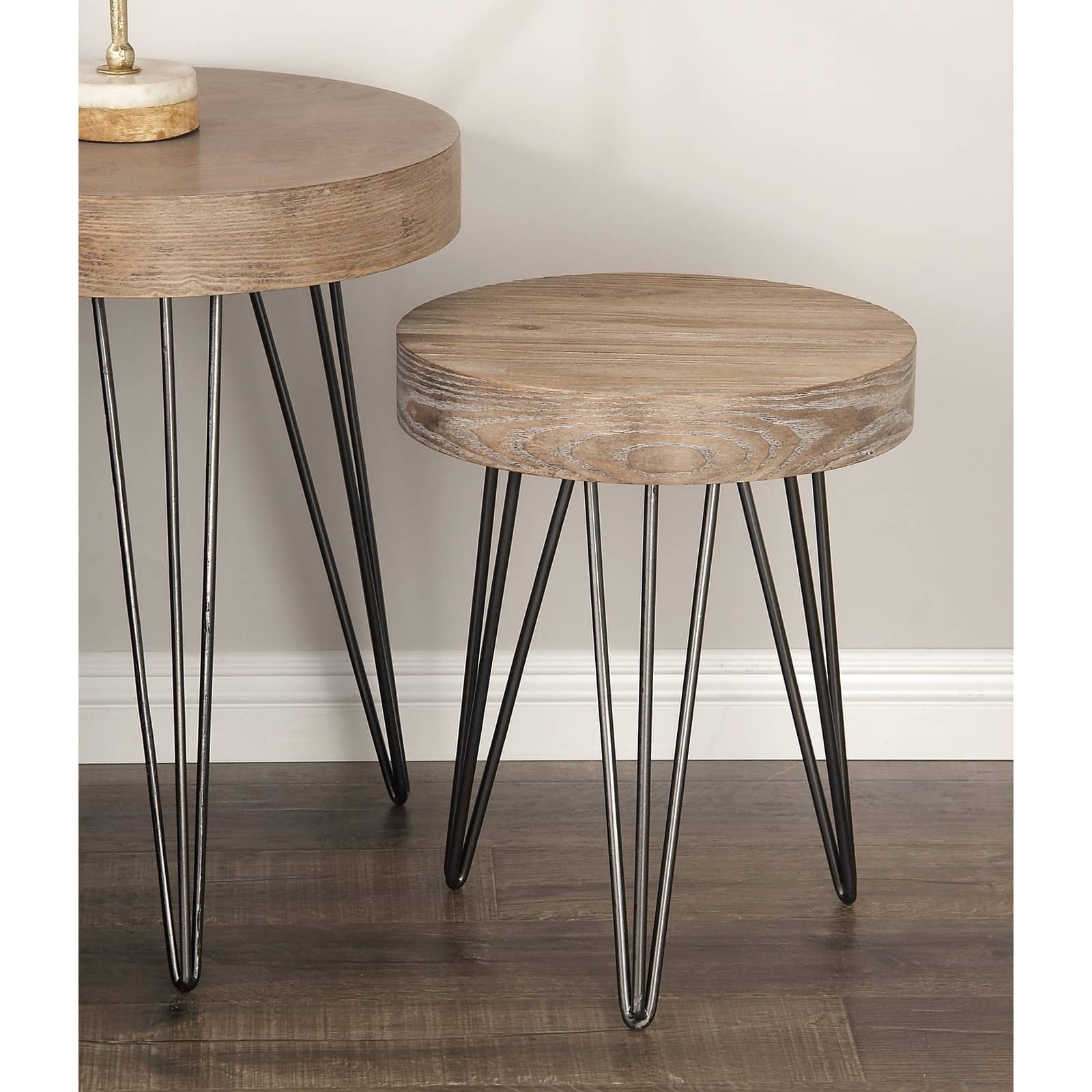 19" Brown Wood & Metal Modern Accent Table