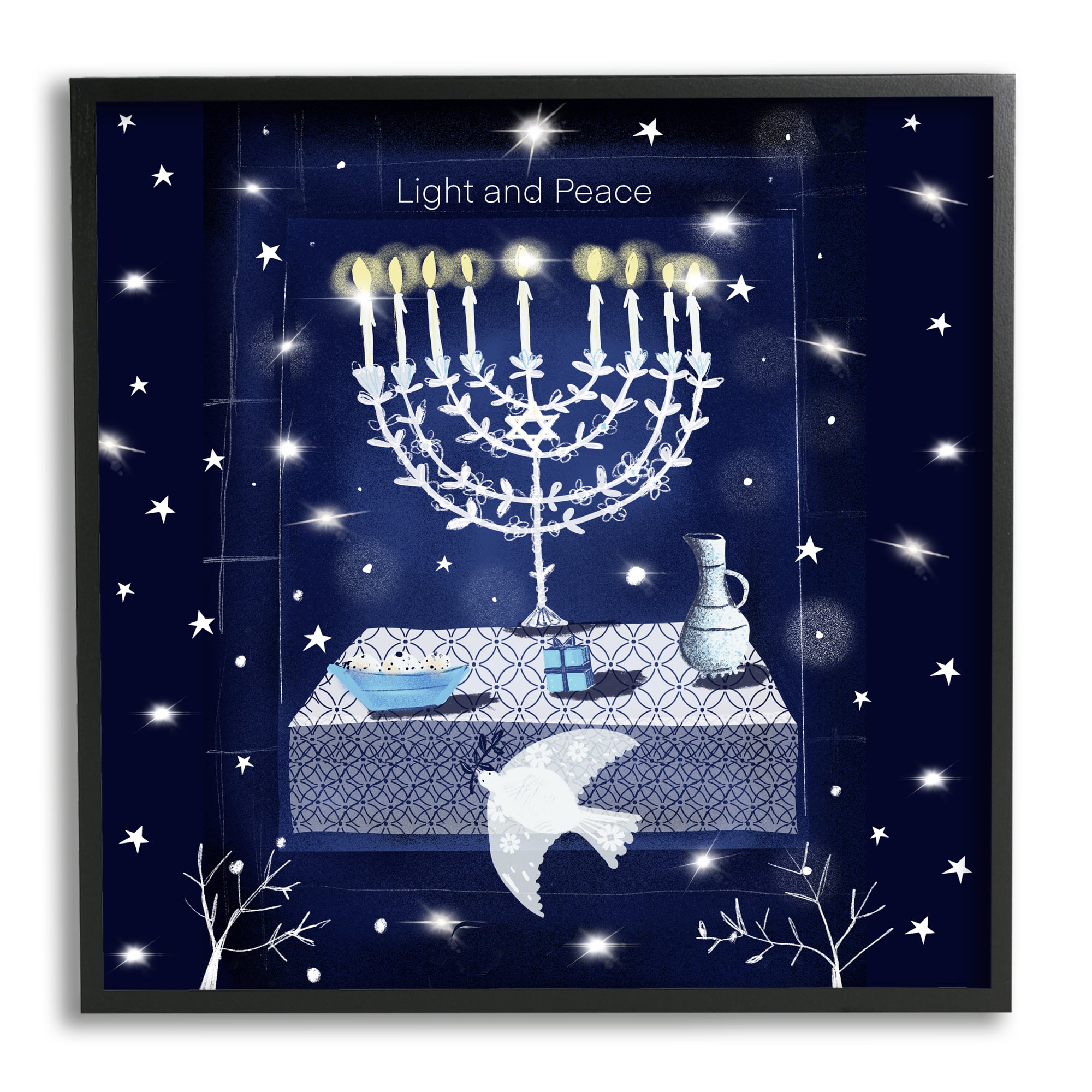 Stupell Industries Light & Peace Menorah Stars Framed Giclee Art
