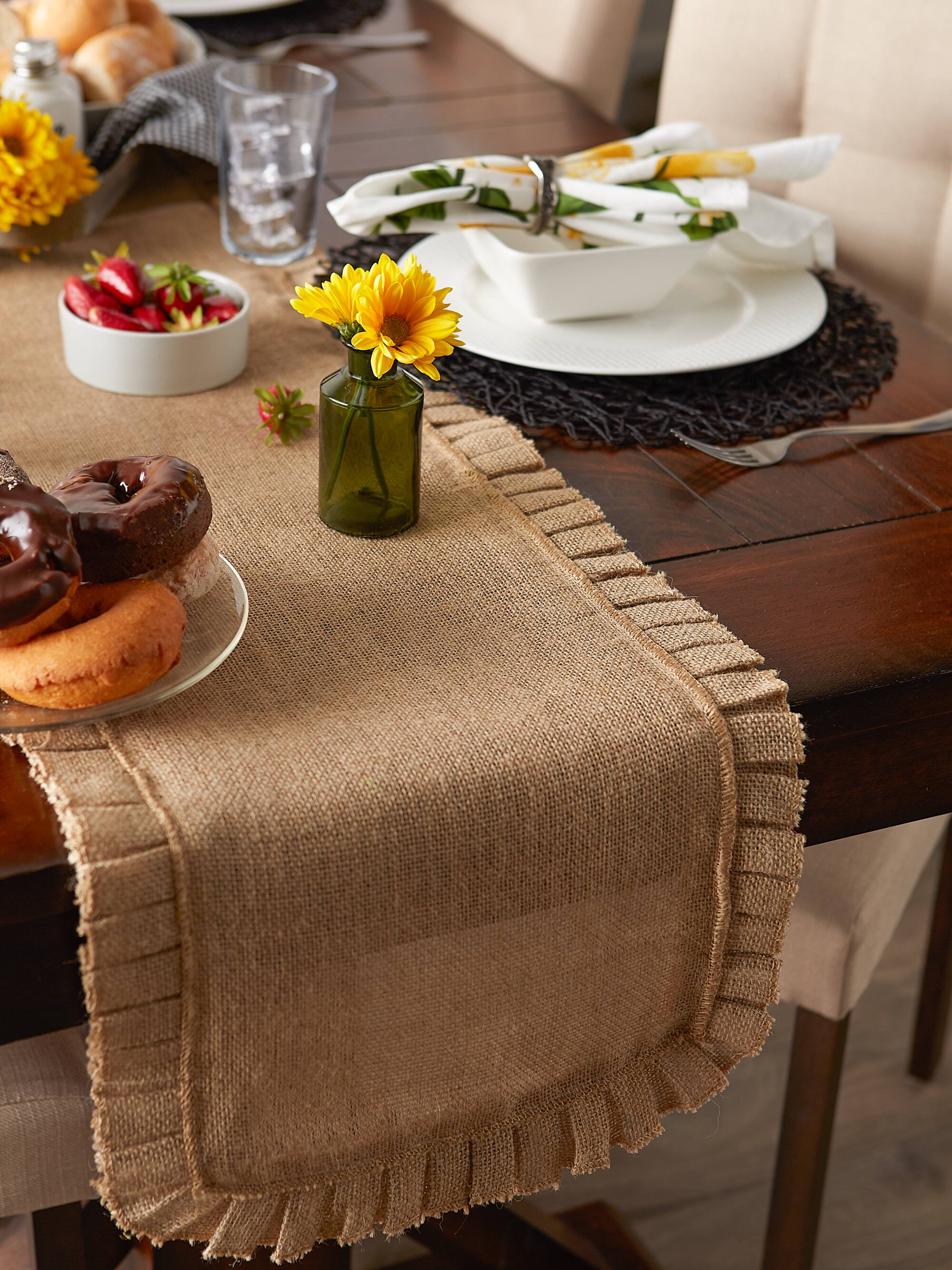 DII&#xAE; Natural Ruffle Trim Jute Table Runner, 14x108 inch