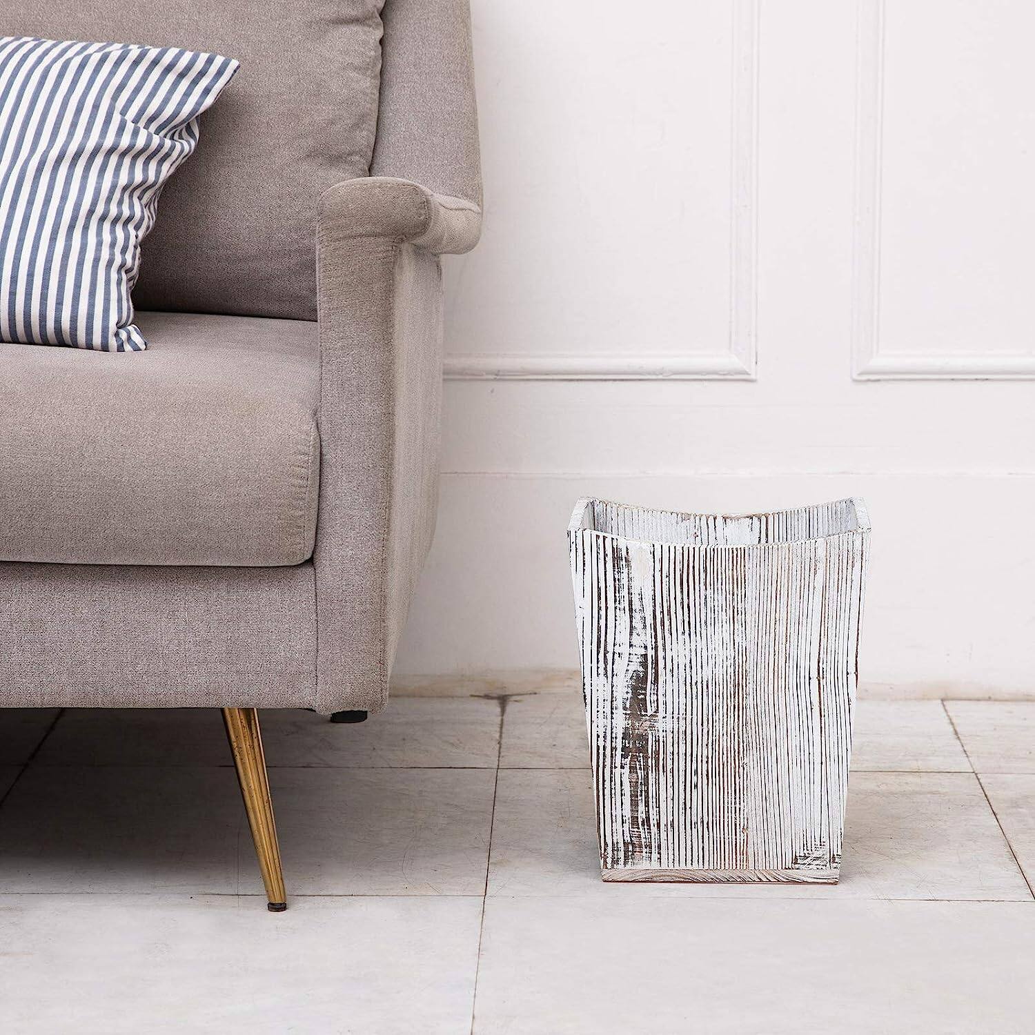 Rustic Farmhouse Style Wood Wastebasket Bin