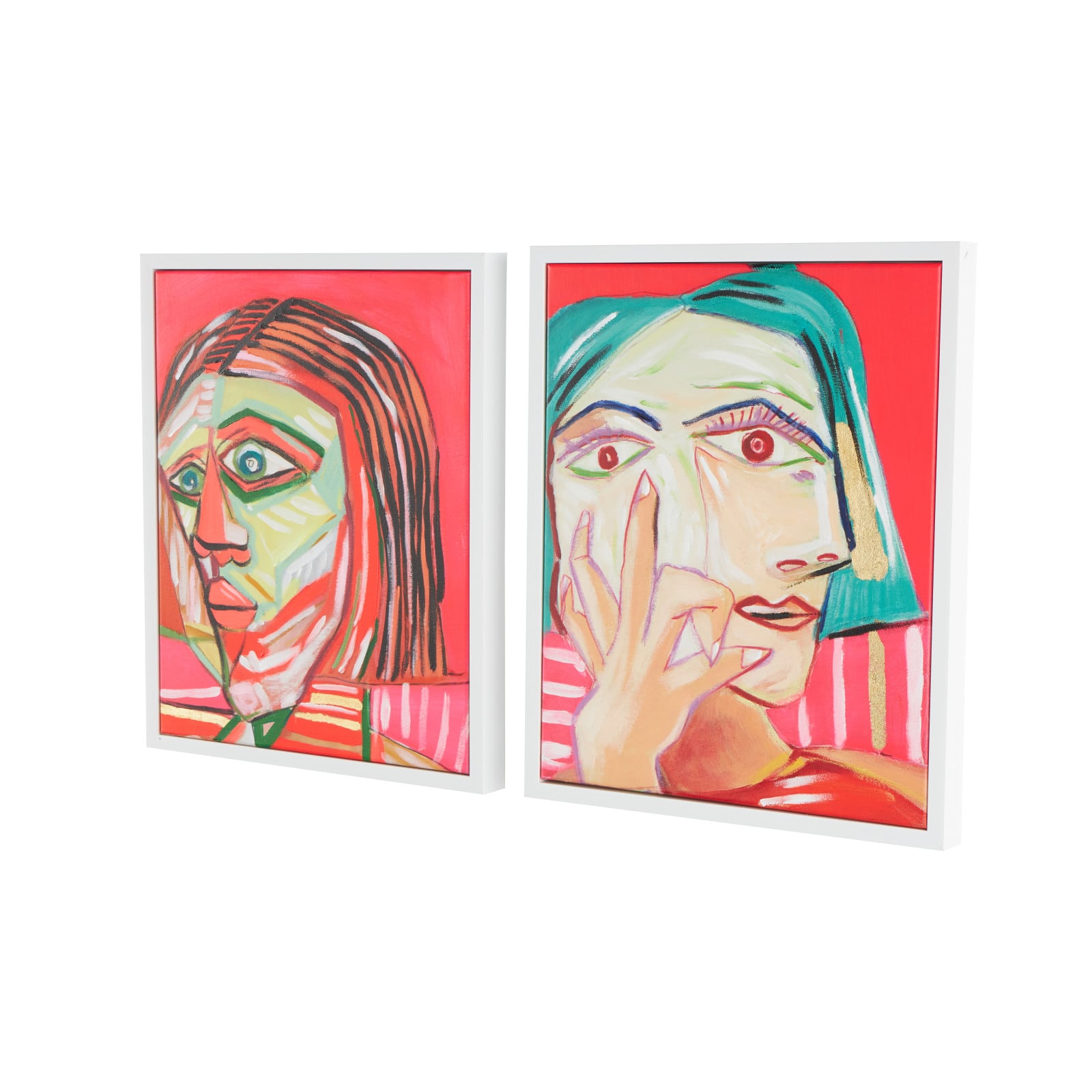 Pink Canvas Face Living Room Framed Wall Art Set
