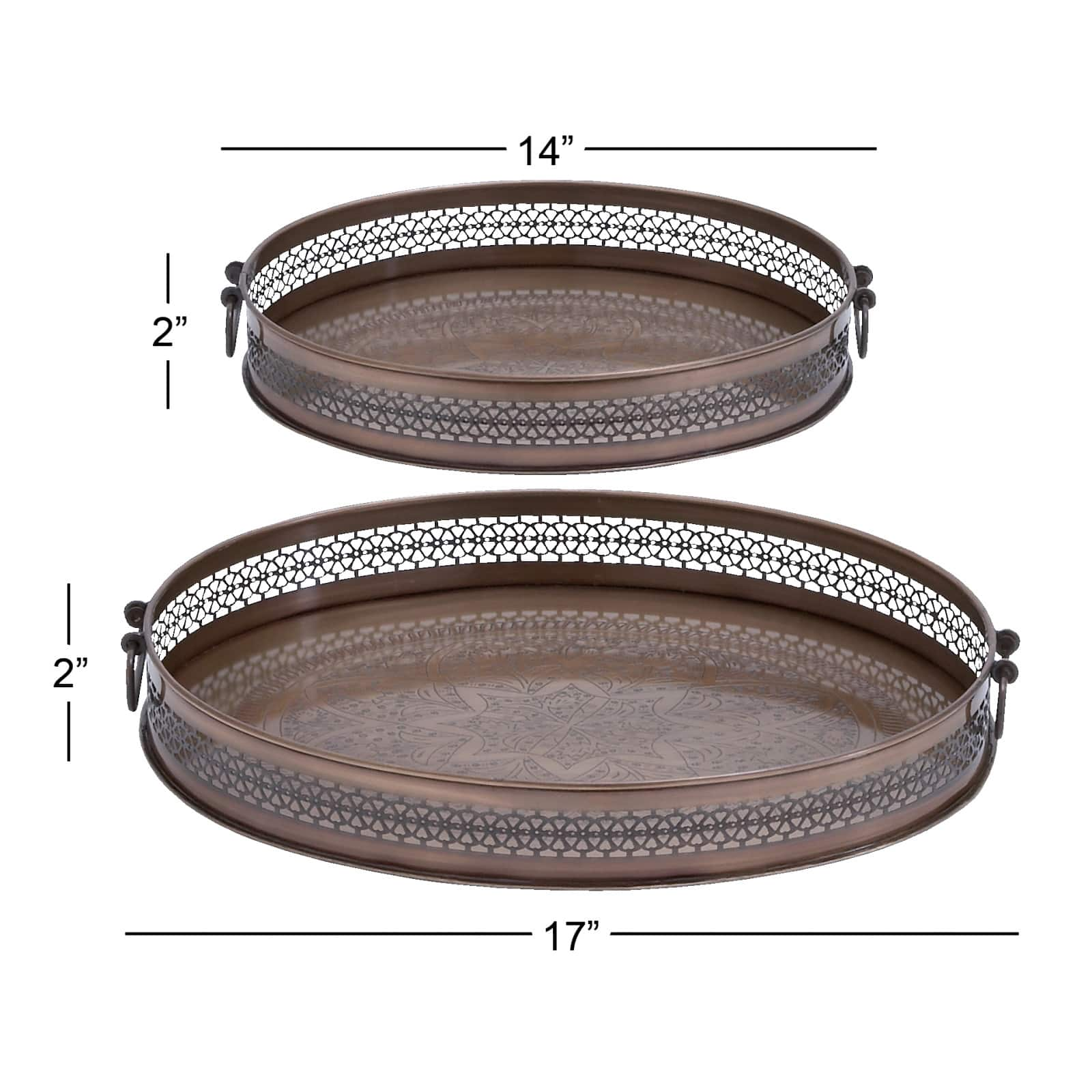 Brown Metal Traditional Tray Set