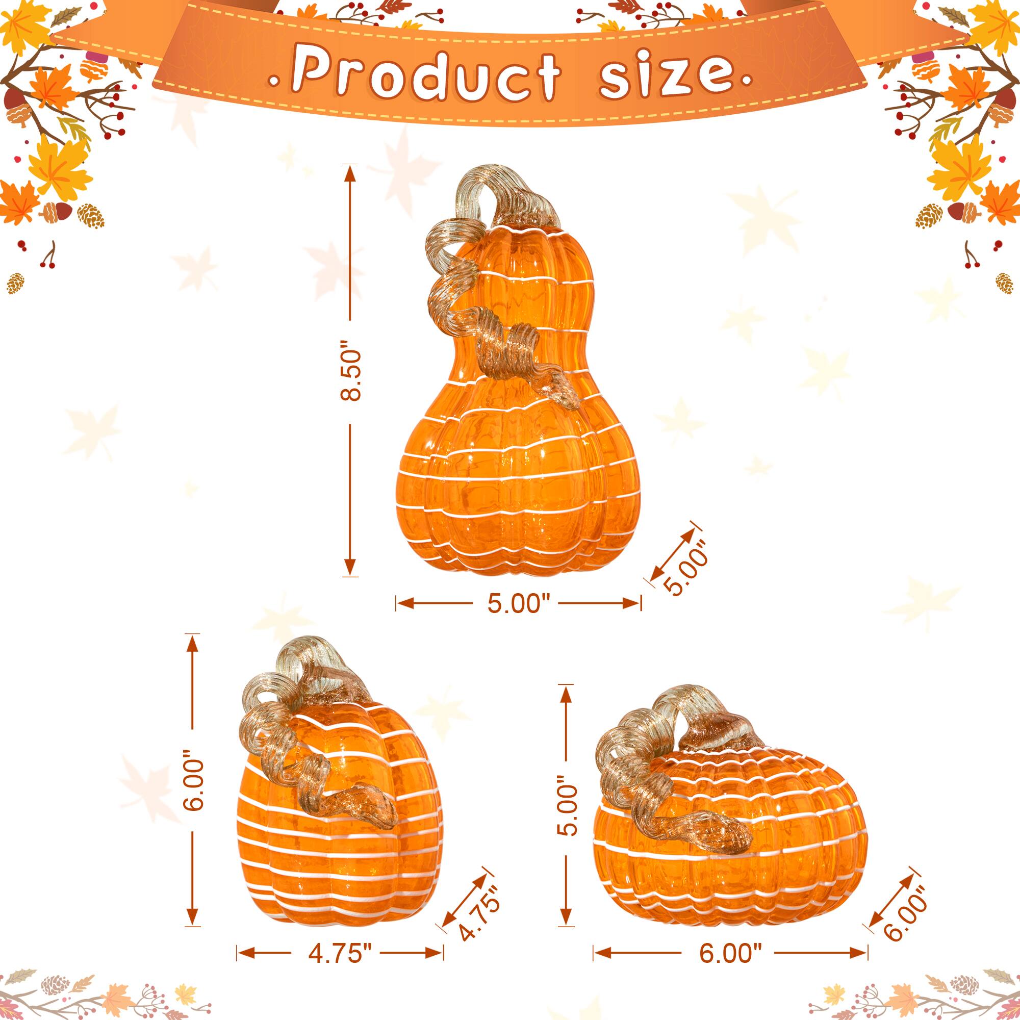 Glitzhome&#xAE; Orange and White Lines Glass Pumpkin &#x26; Gourd Set