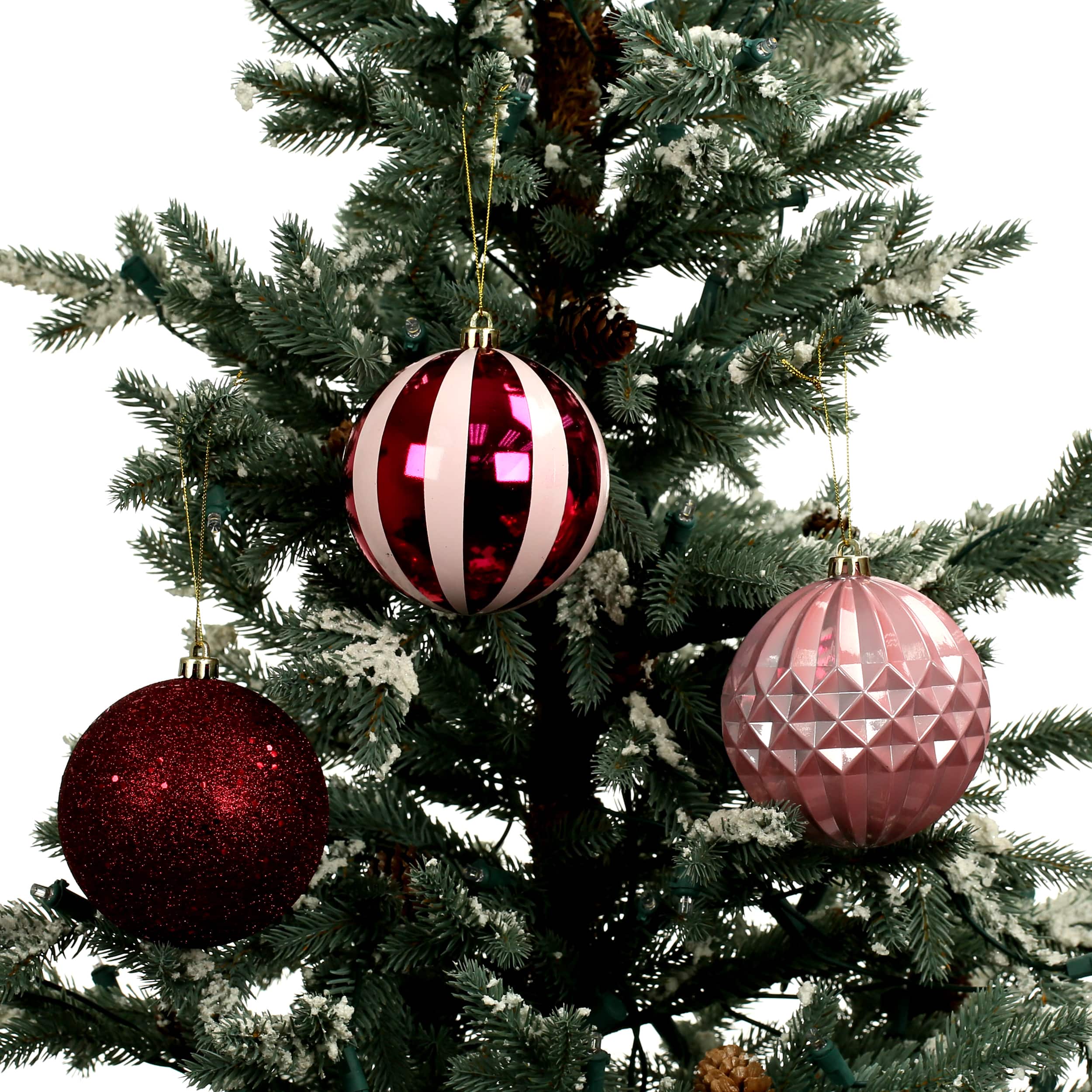 14 Pack 4" Pink Glitter & Vertical Striped Shatterproof Ball Ornaments by Ashland®