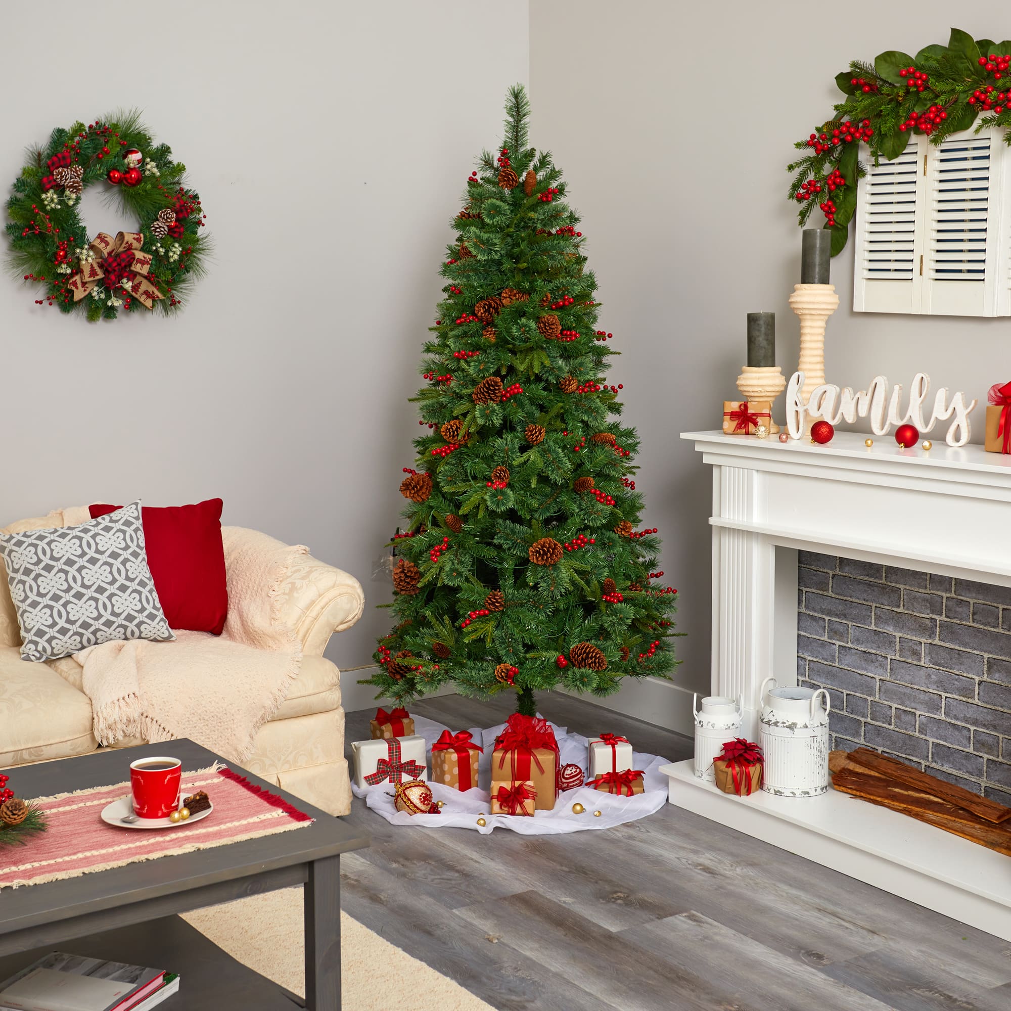 6.5ft. Pre-Lit Norway Mixed Pine Artificial Christmas Tree, Clear LED Lights