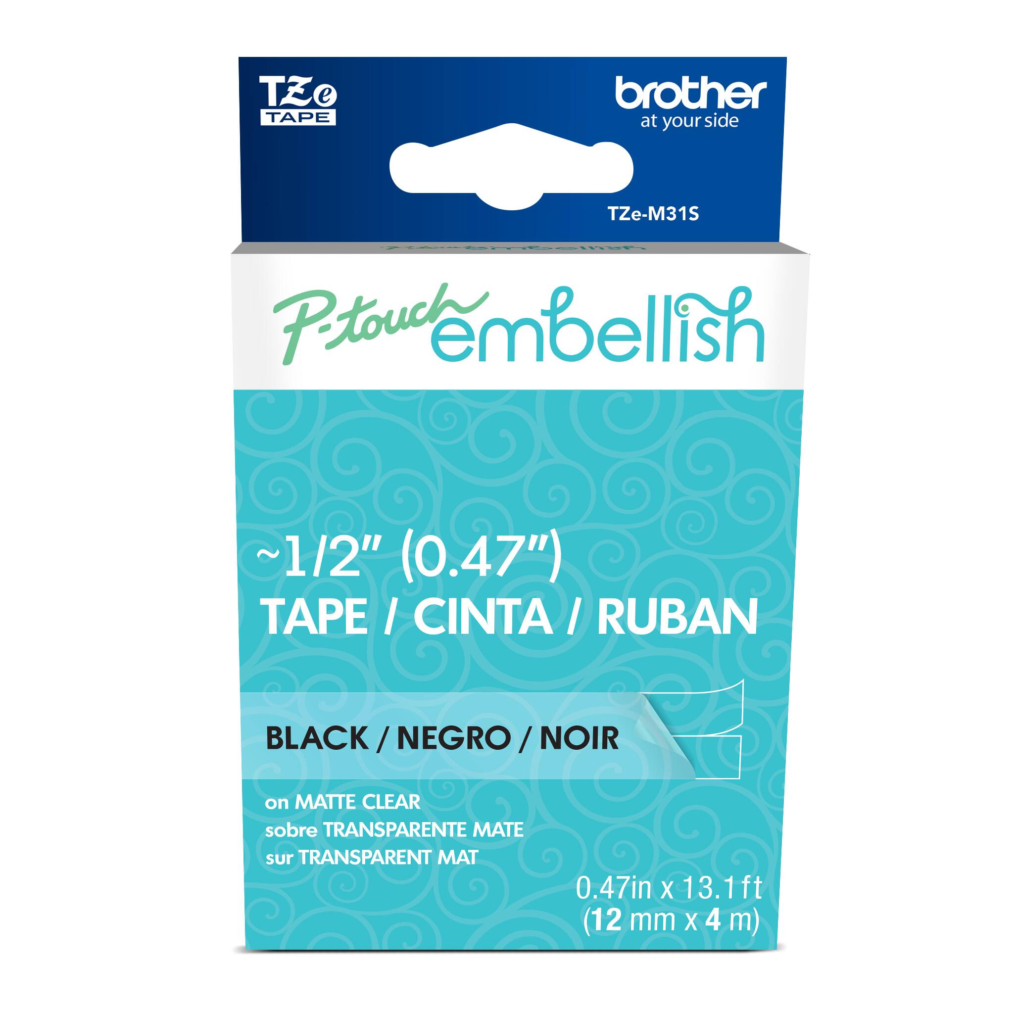 6 Pack: Brother P-touch Embellish Tape, Black on Matte Clear