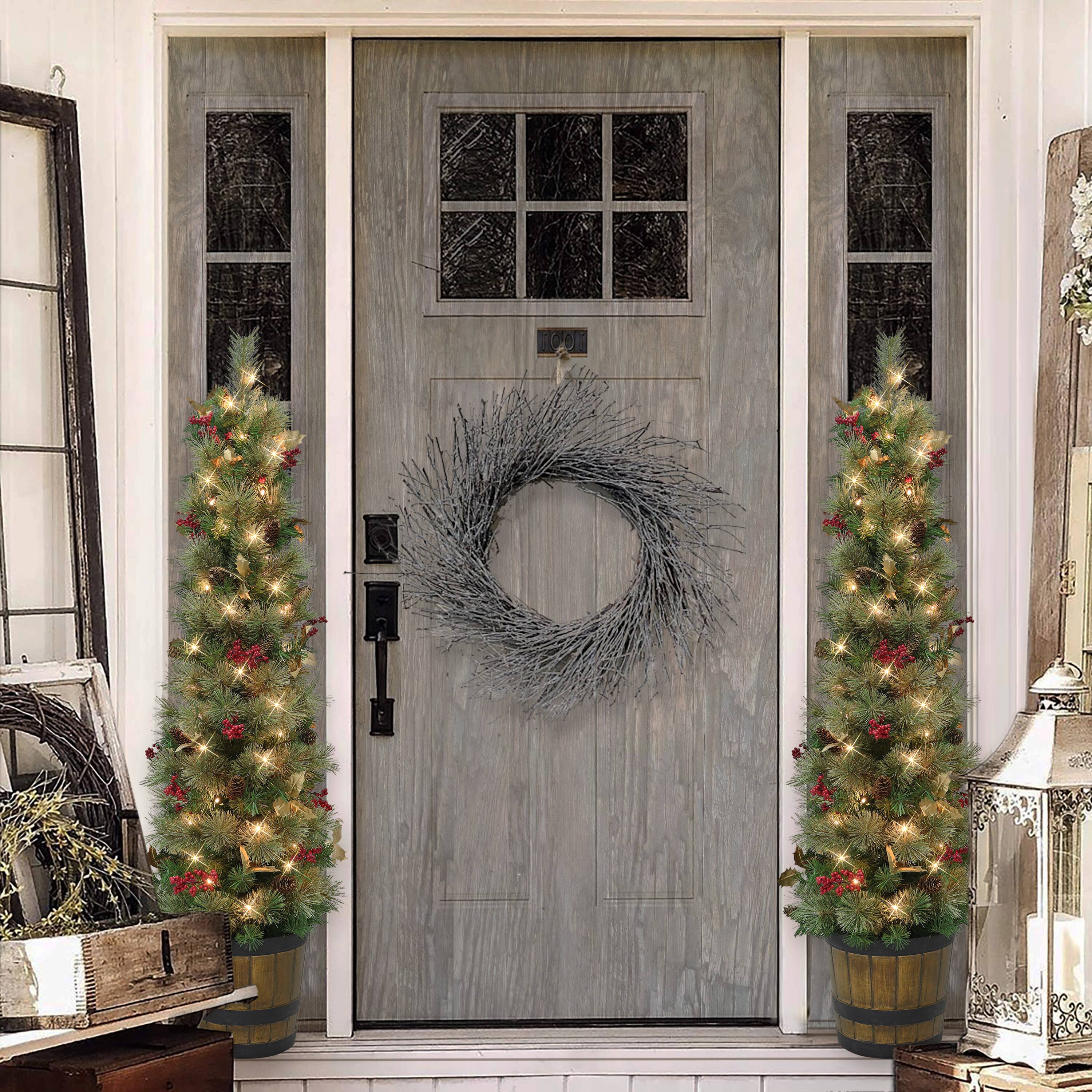 5ft. Pre-Lit Potted Glitter Artificial Tree, Clear Lights