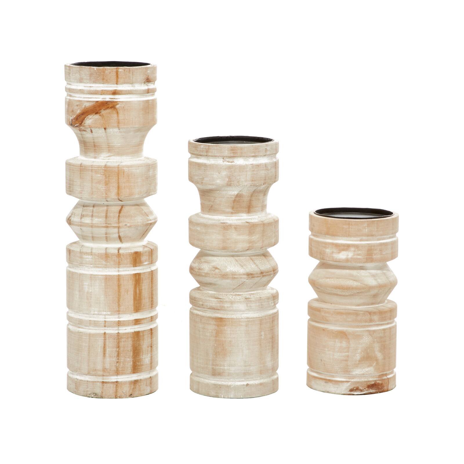 Brown Wood Natural Candle Holder Set