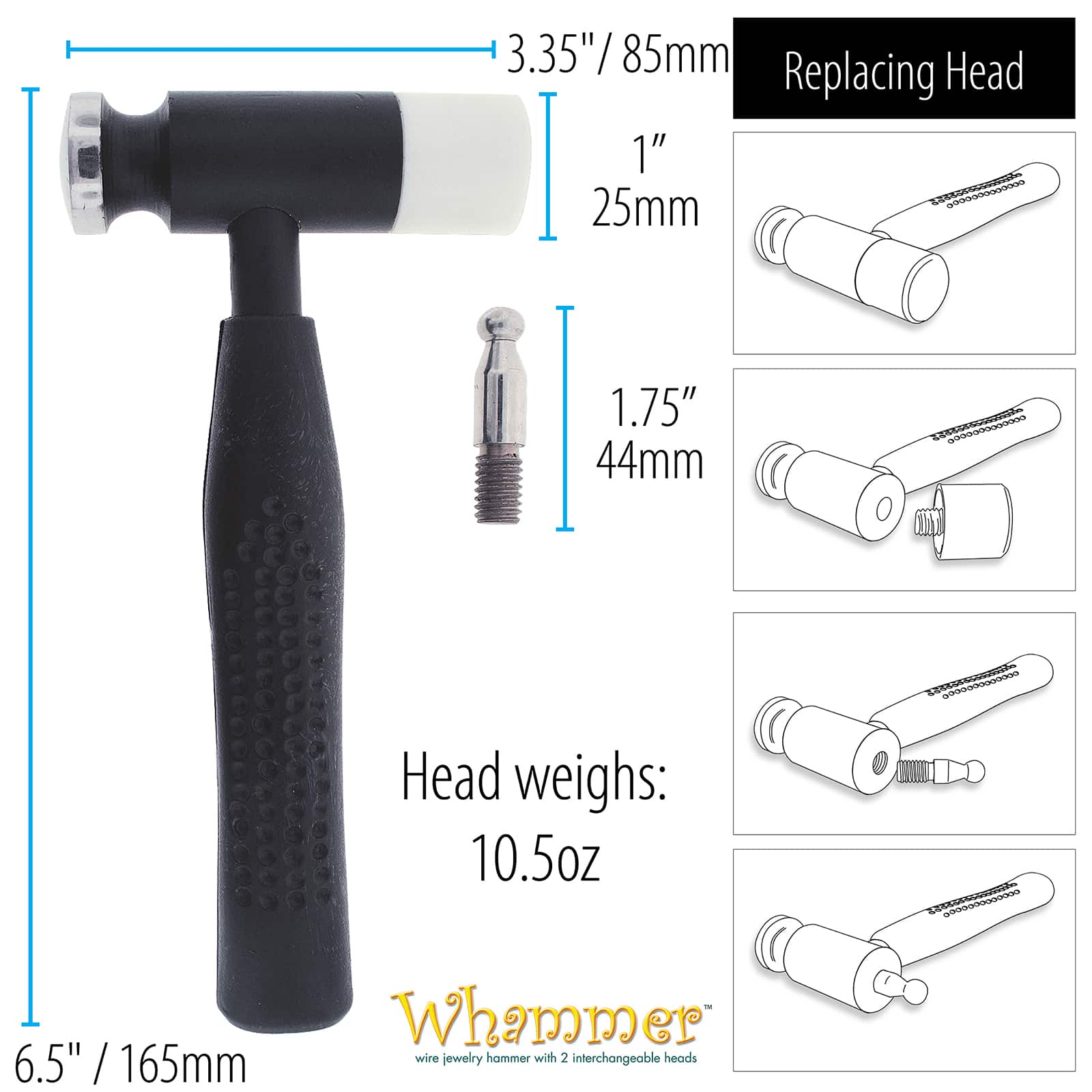 The Beadsmith® Whammer® Interchangeable Nylon Head & Dapping Head Hammer
