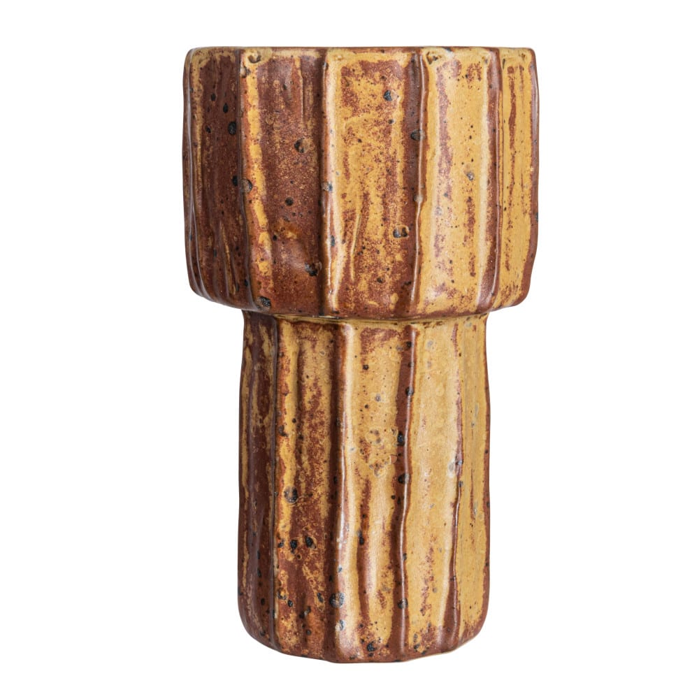Bloomingville 6.5&#x22; Brown Modern Pleated Stoneware Vase