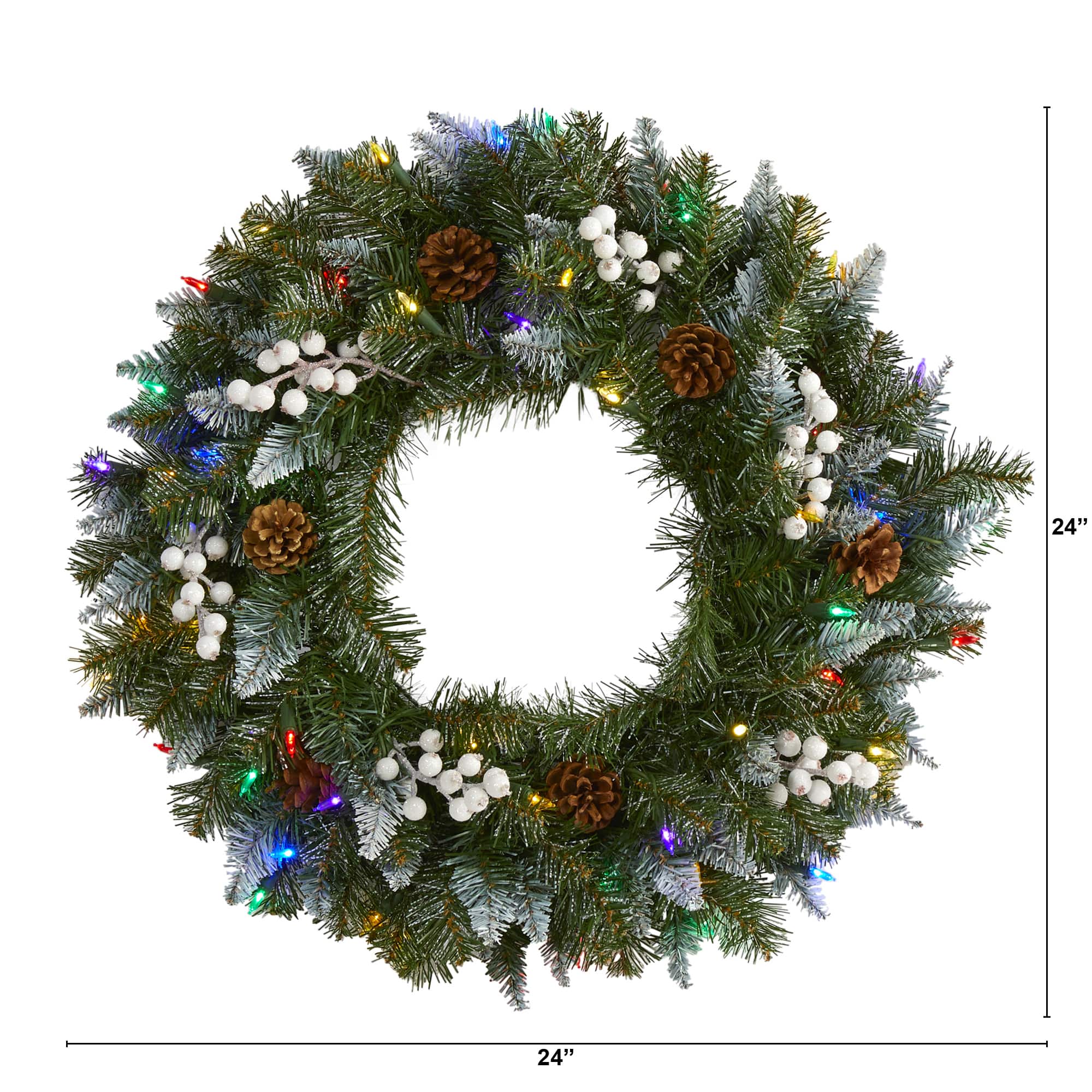 24&#x22; LED Snow Tipped Pinecone &#x26; White Berry Wreath