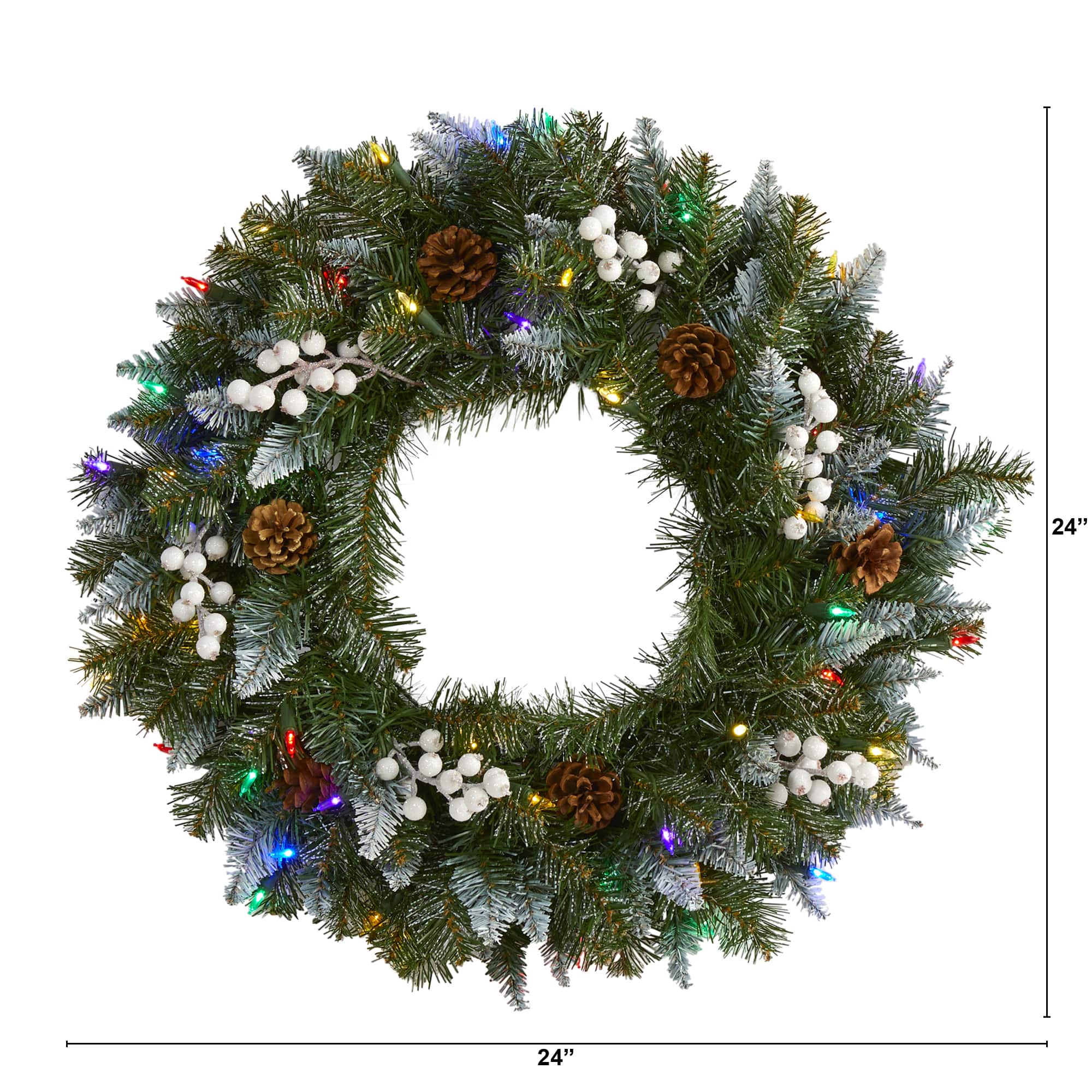 24" LED Snow Tipped Pinecone & White Berry Wreath