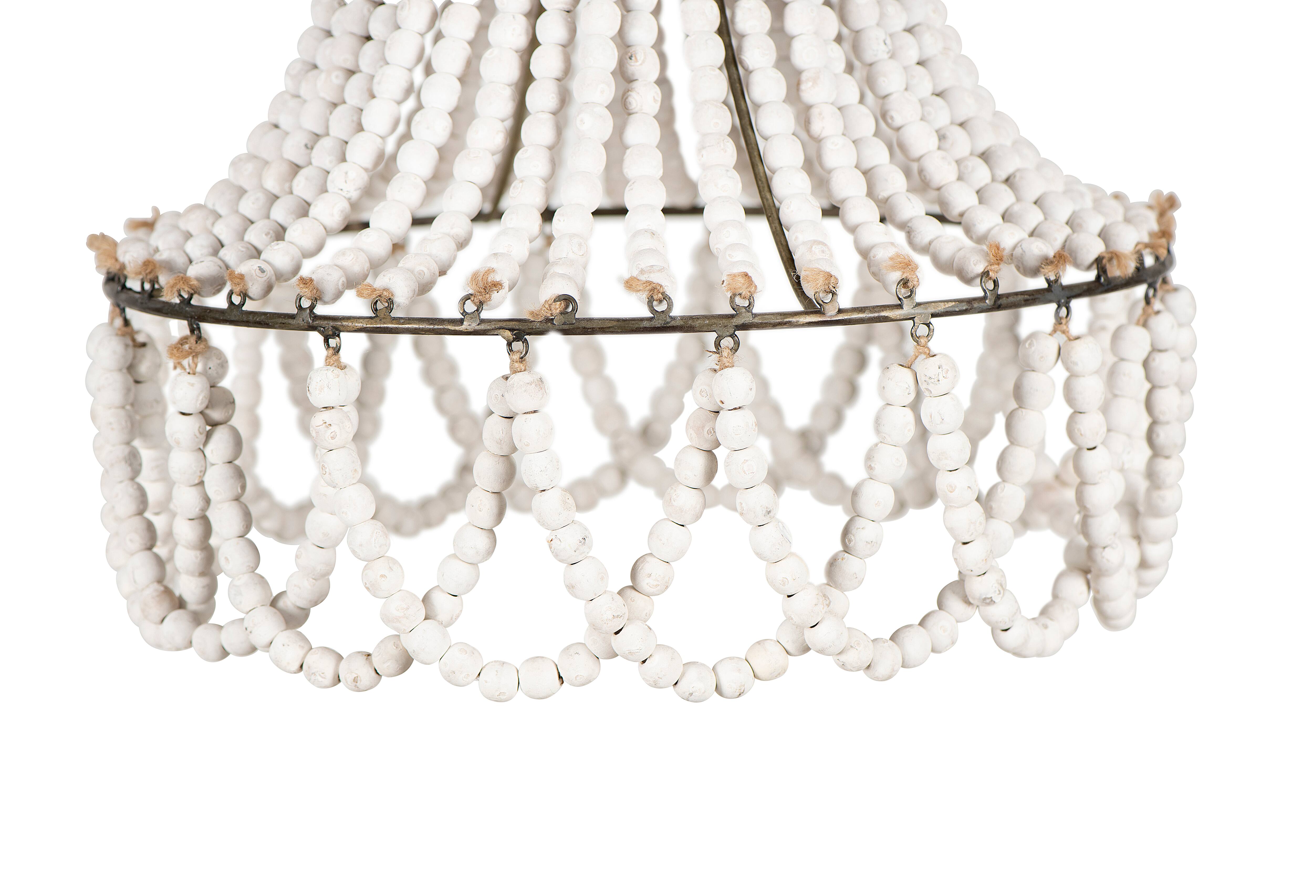 20&#x22; White Wood Bead Draped Chandelier