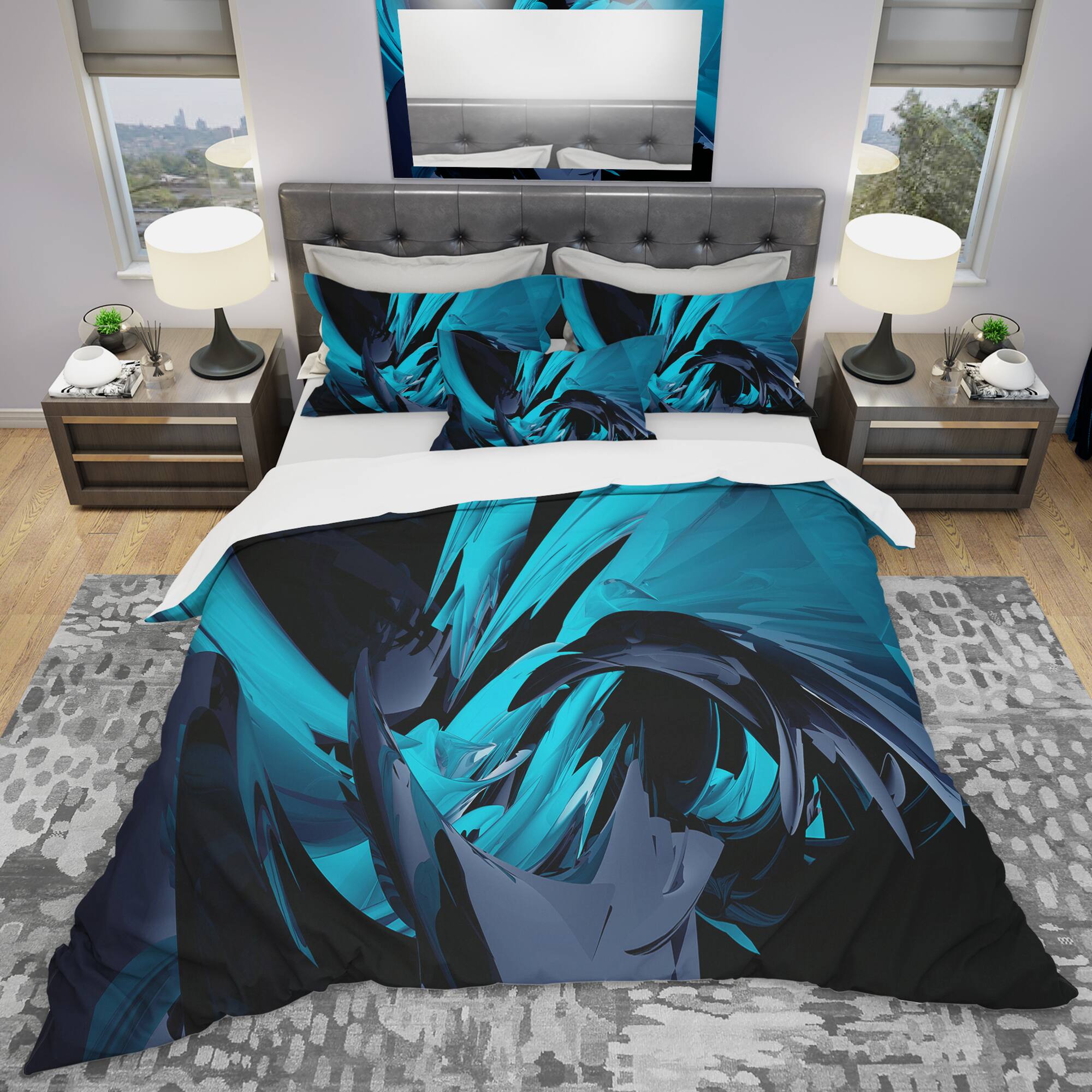 Designart &#x27;Cyan and Grey Mixer&#x27; Modern &#x26; Contemporary Bedding Set - Duvet Cover &#x26; Shams