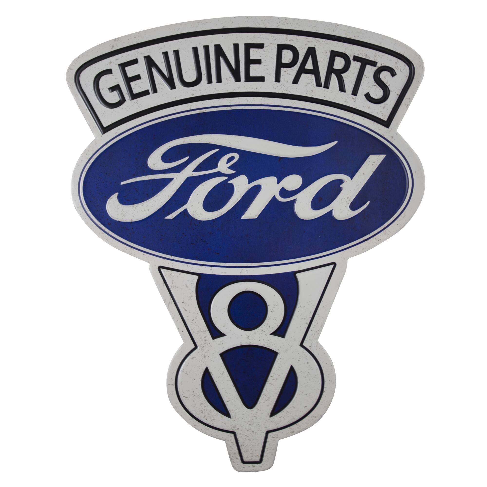 Vintage Ford V8 Genuine Parts Embossed Metal Sign