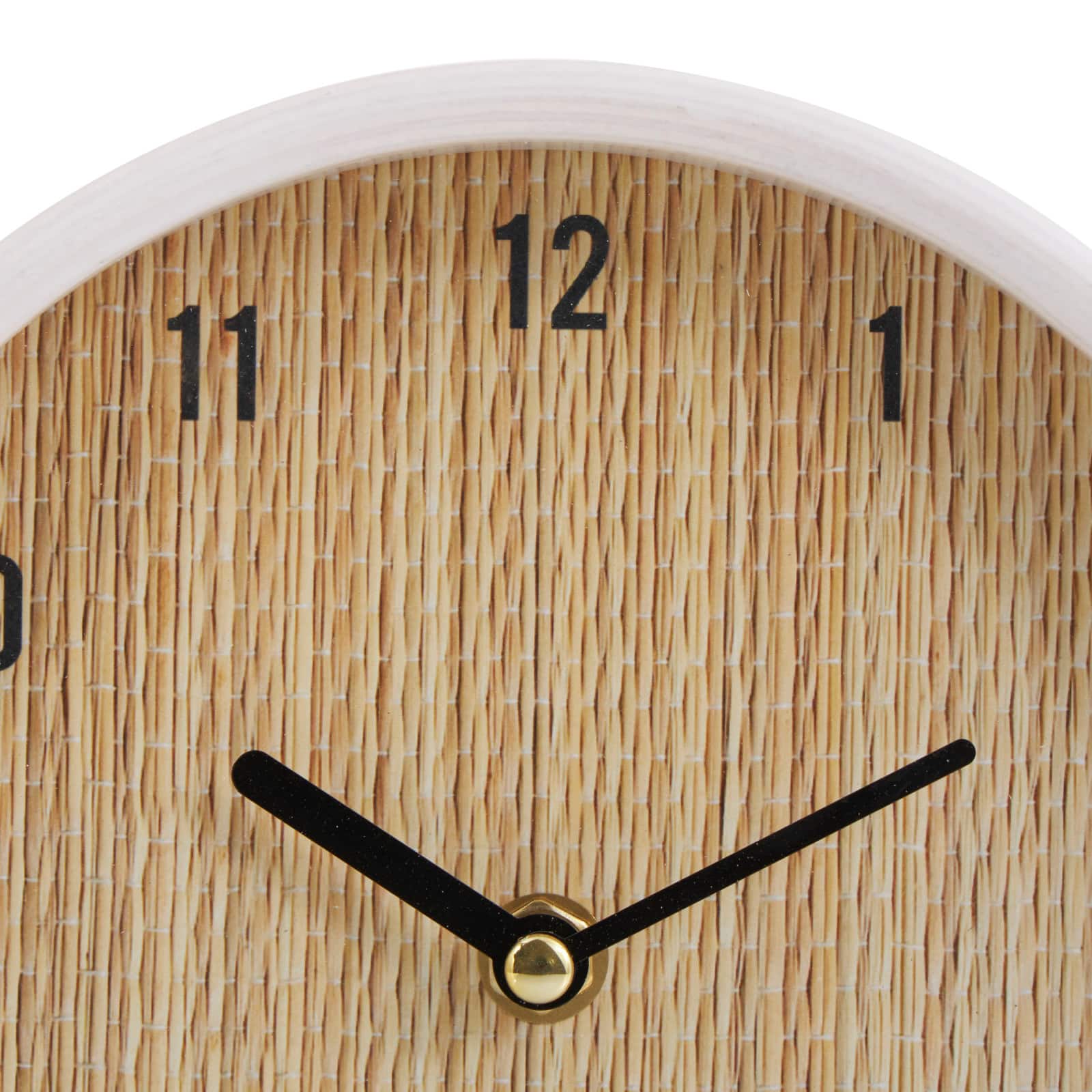 7" Light Brown Wood Woven Clock with White Frame & Silver Legs