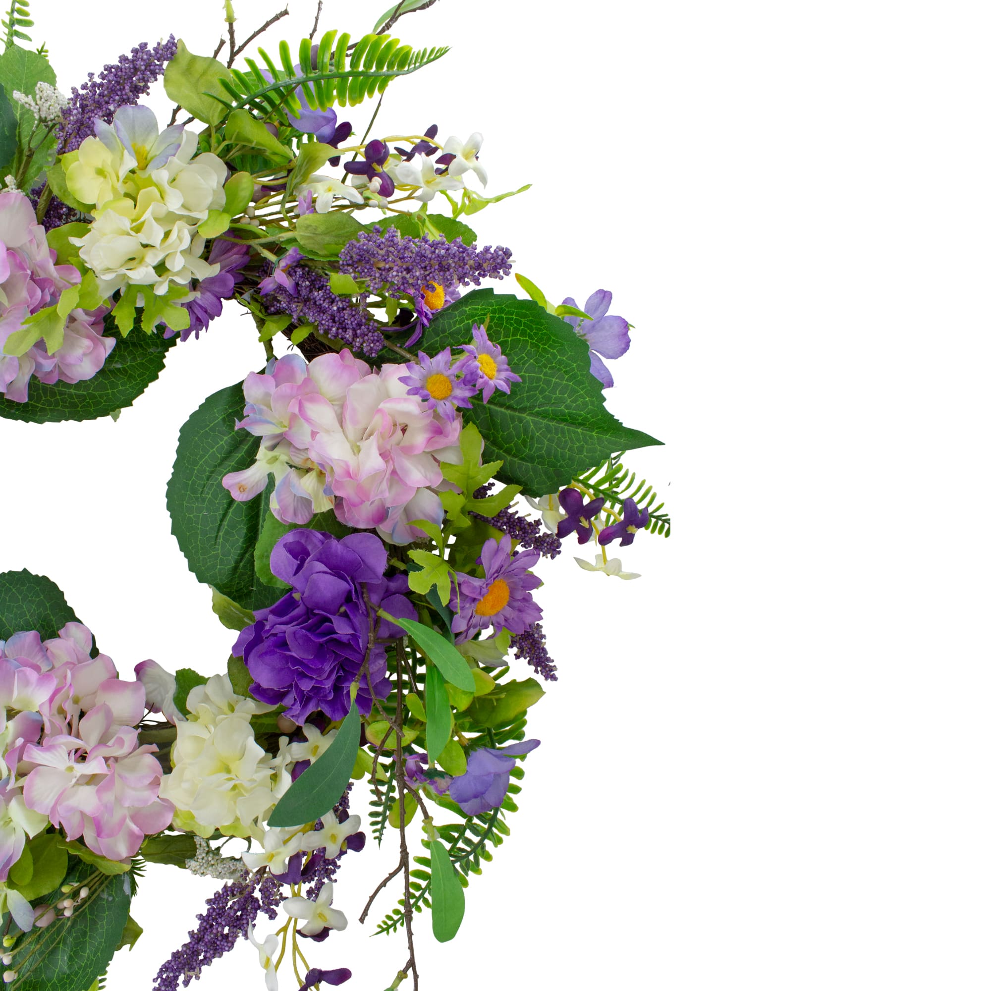 26&#x22; Purple Hydrangea &#x26; Foliage Spring Floral Twig Wreath