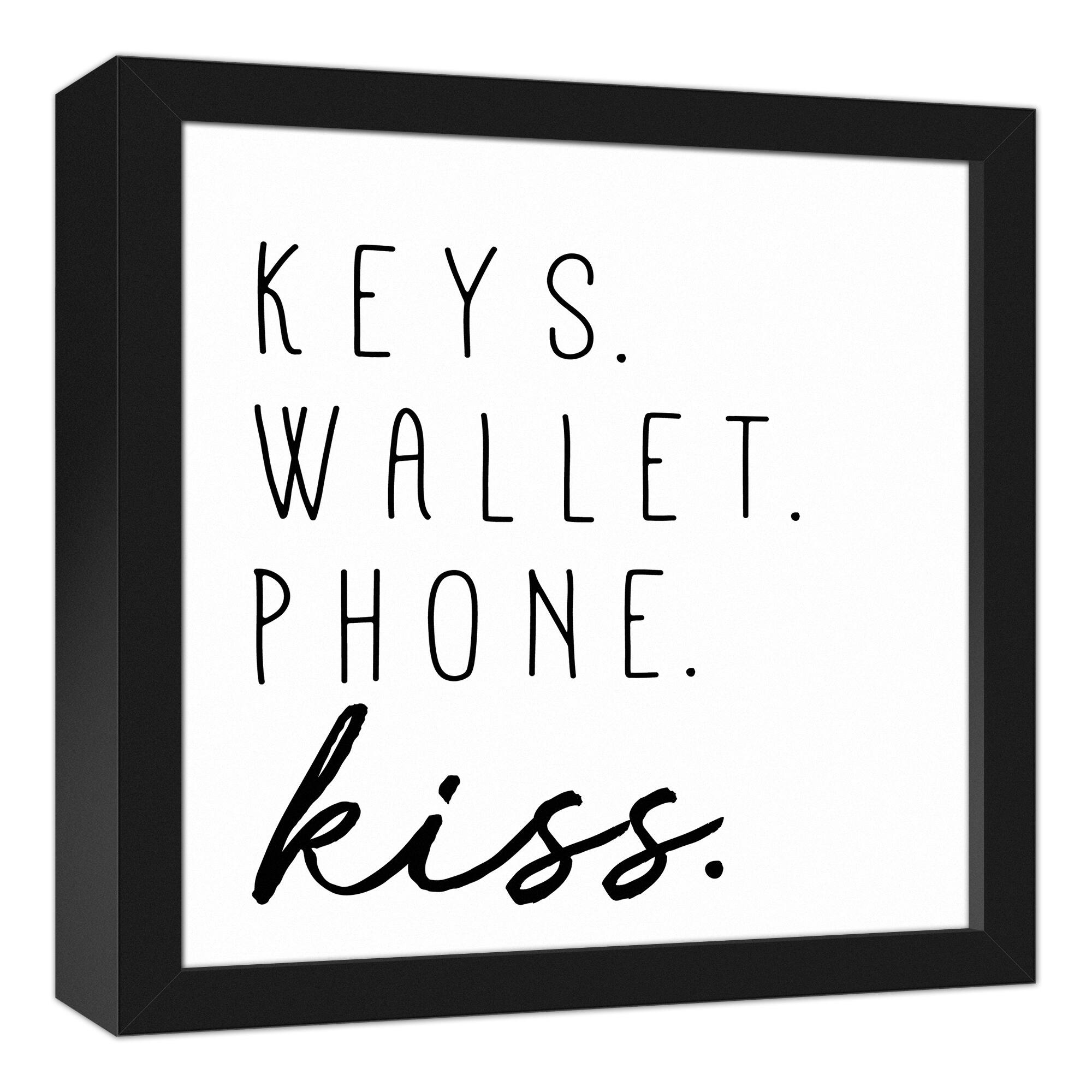Keys Wallet Phone Kiss 13.73&#x22; x 13.73&#x22; Black Framed Canvas