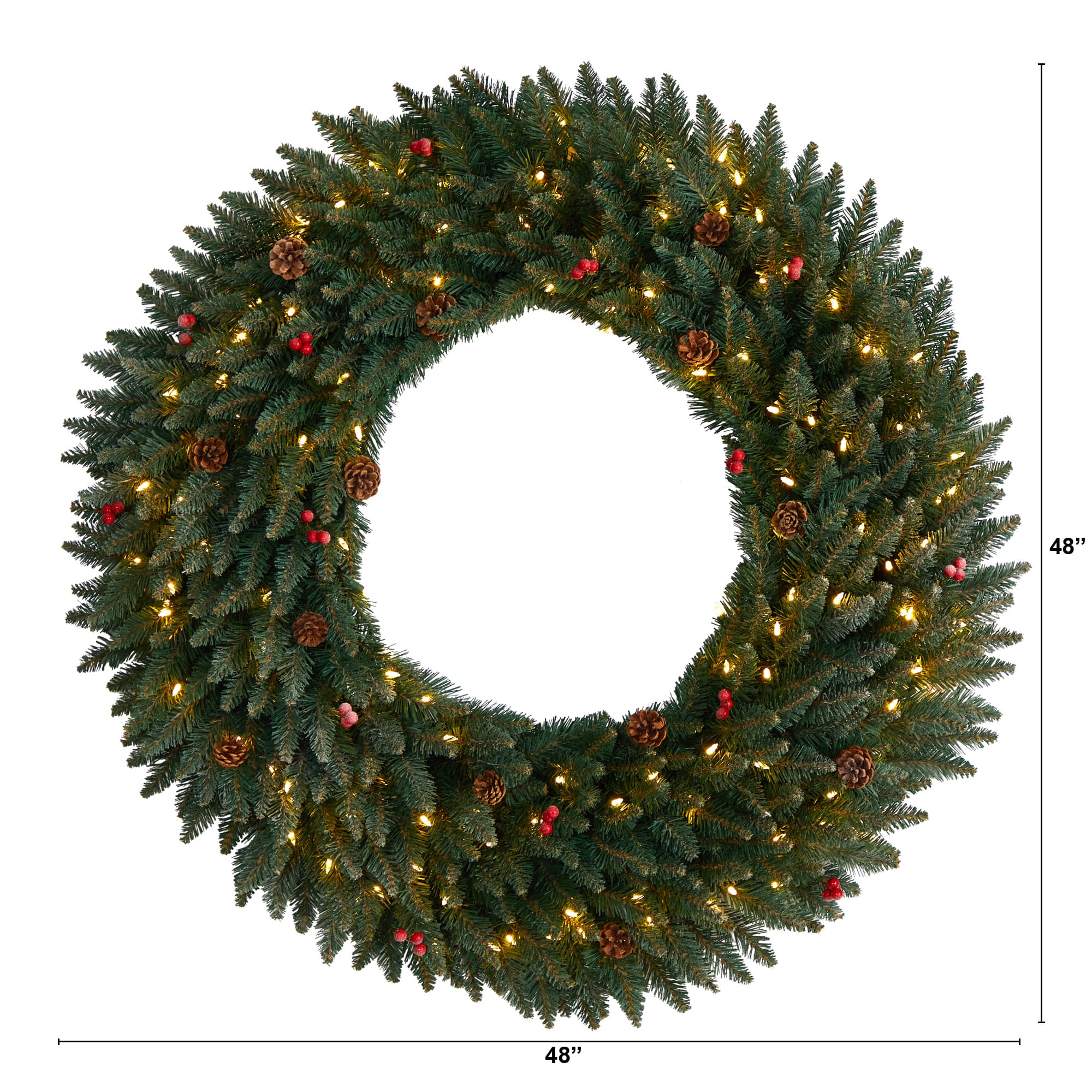 4ft. Clear LED Lights Flocked Artificial Christmas Wreath With Pinecones & Berries