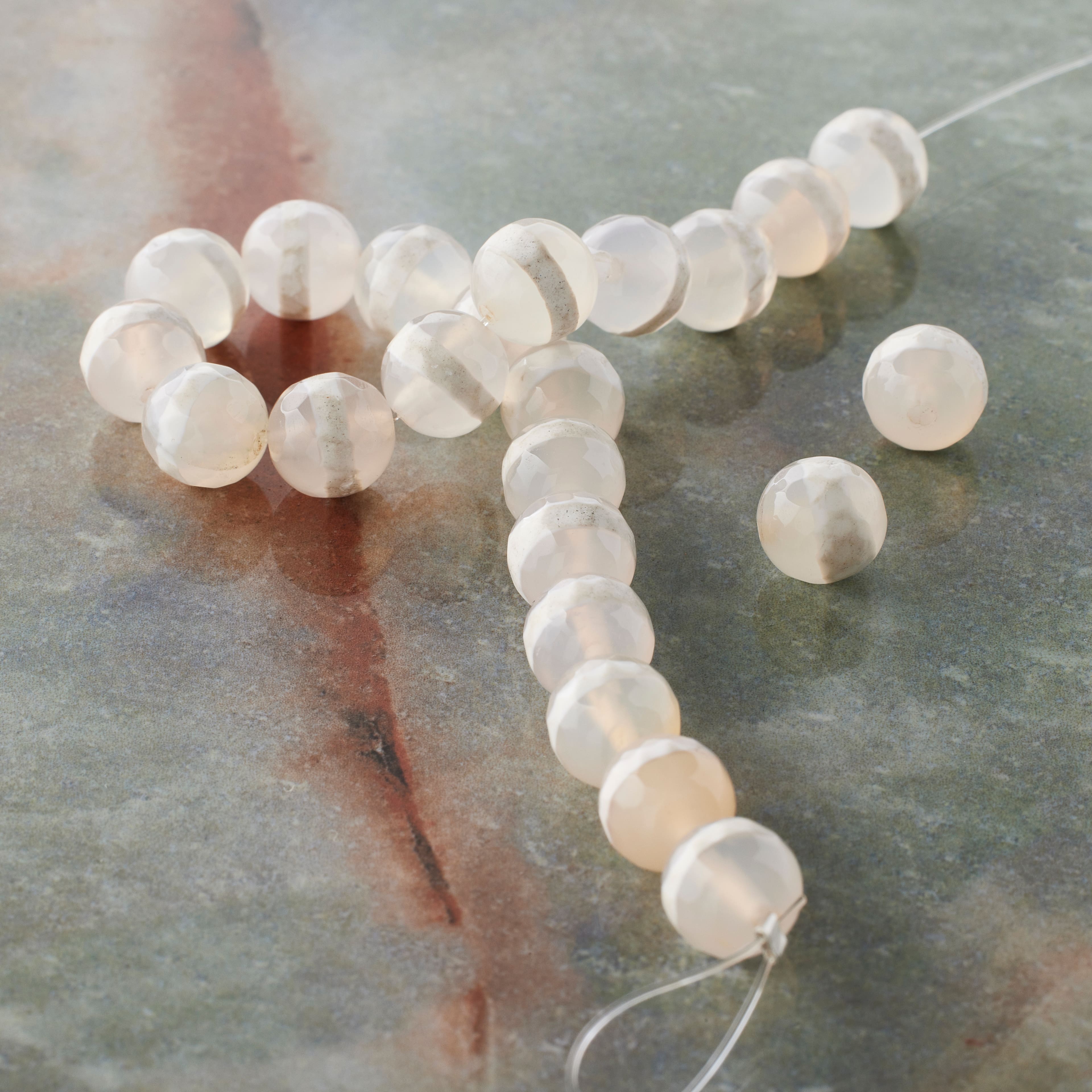 White Agate Faceted Round Beads, 8mm by Bead Landing&#x2122;