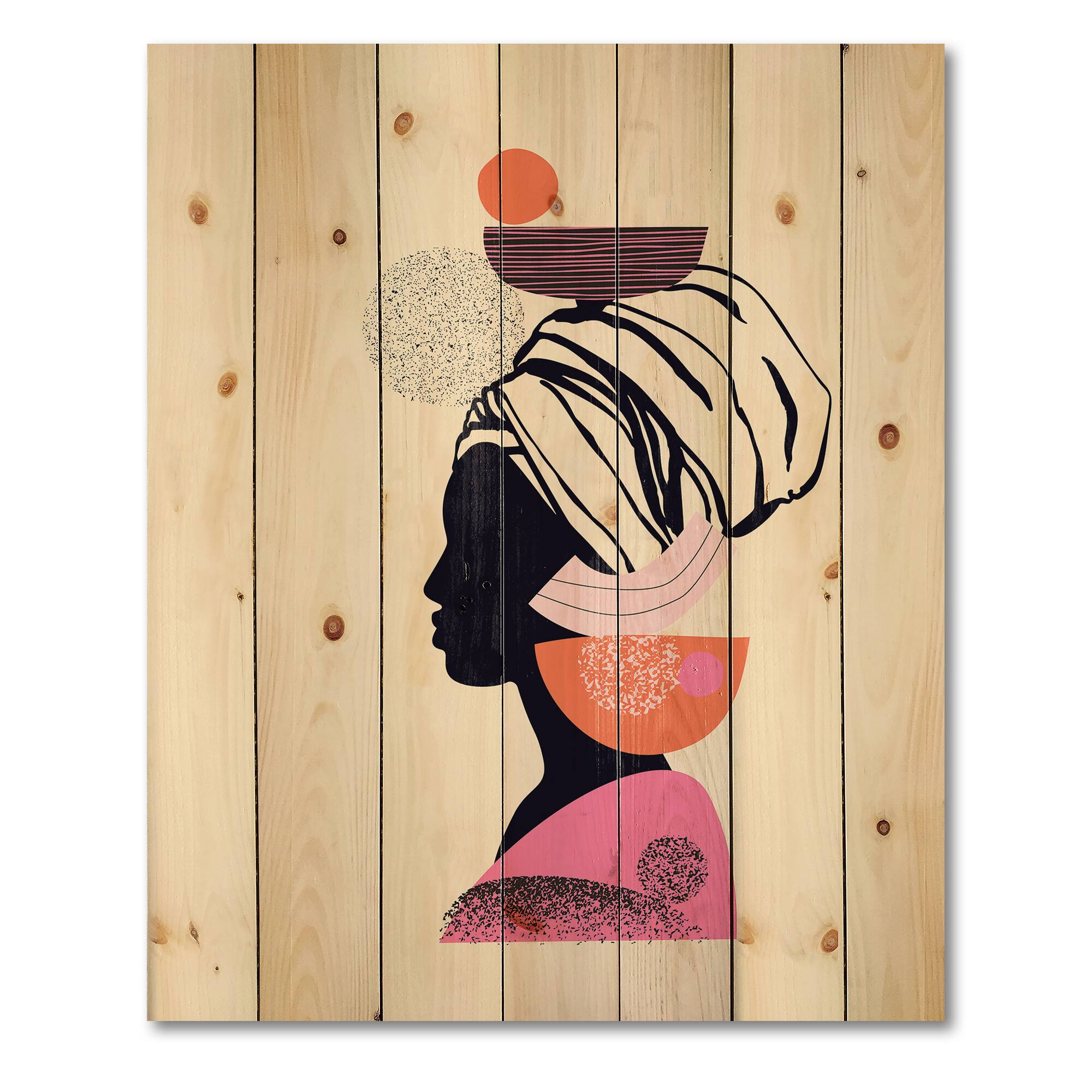 Designart - Ethnic Portrait of Afro American Woman - Modern Print on Natural Pine Wood