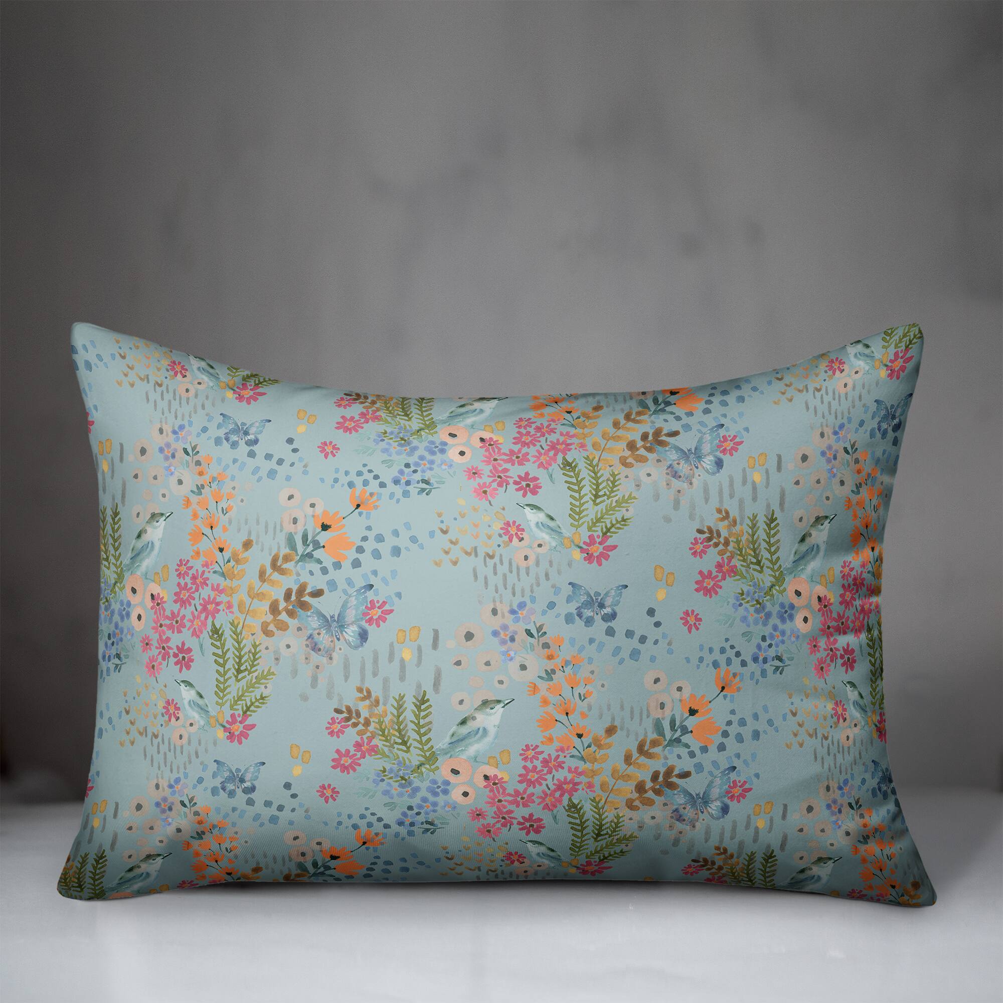 Butterfly Bird Floral Lumbar Throw Pillow