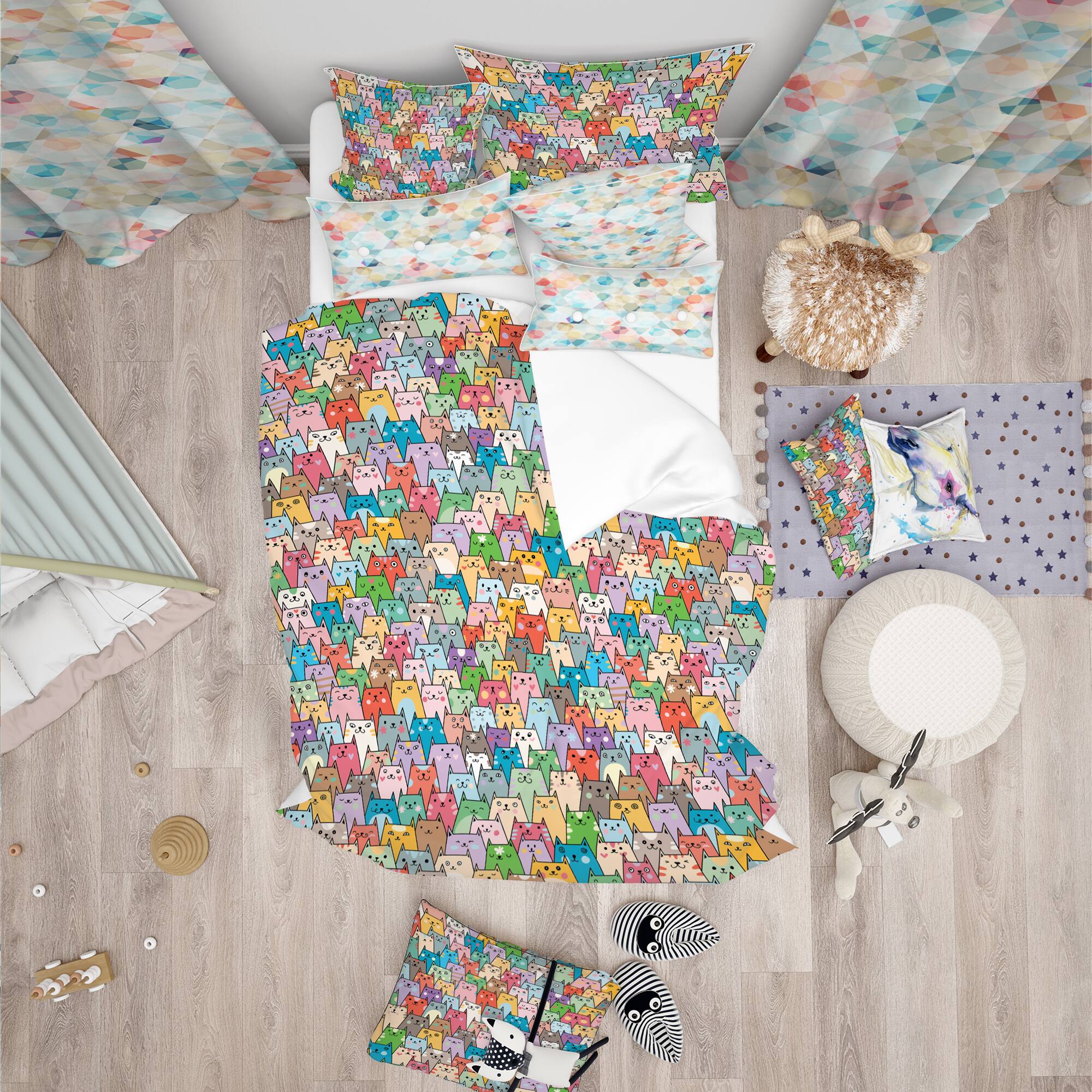 Designart &#x27;Funny Cats Heads Pattern - Modern kids Duvet Cover Set