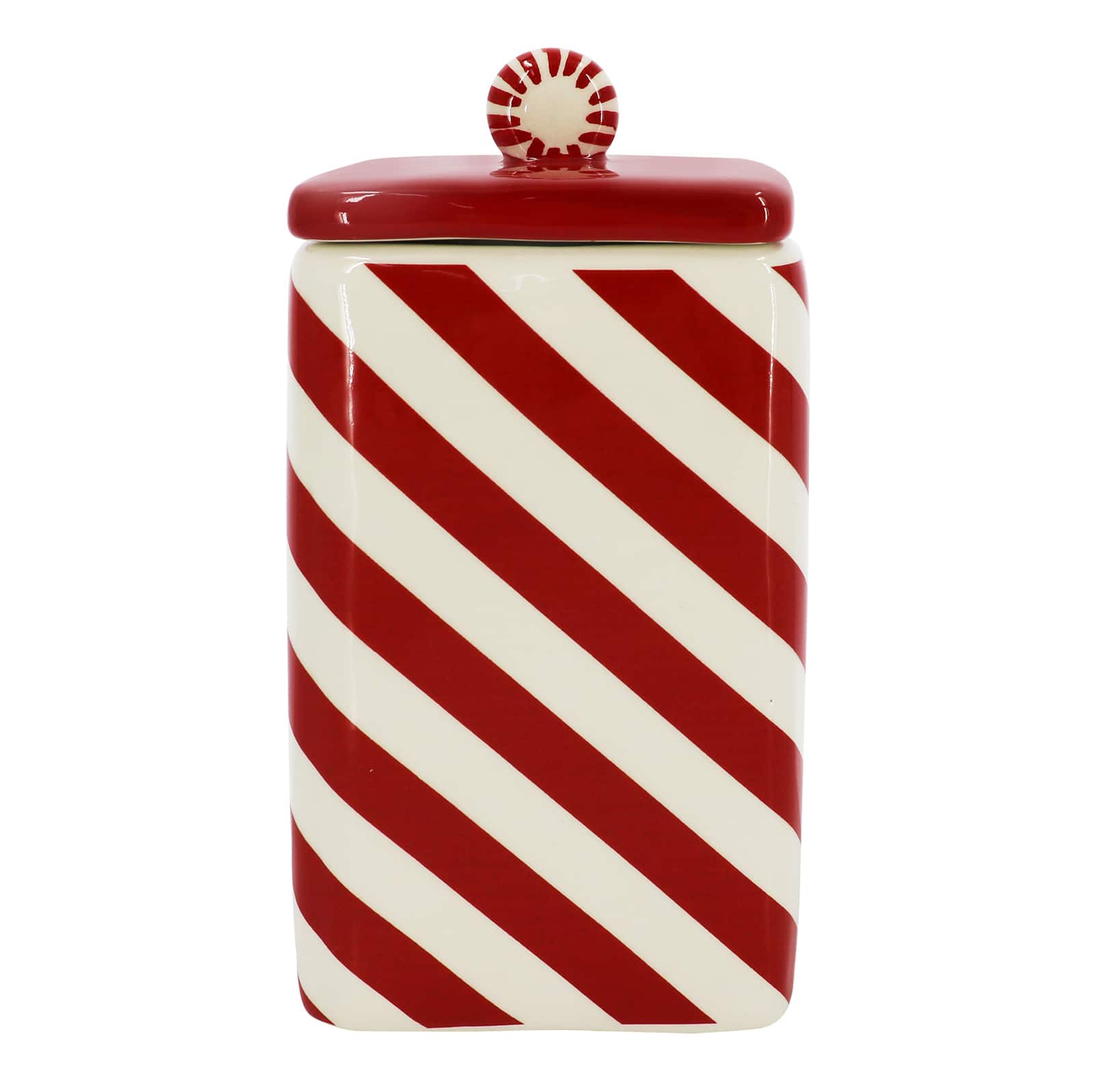 7.5&#x22; Red &#x26; White Candy Cane Ceramic Container by Ashland&#xAE;