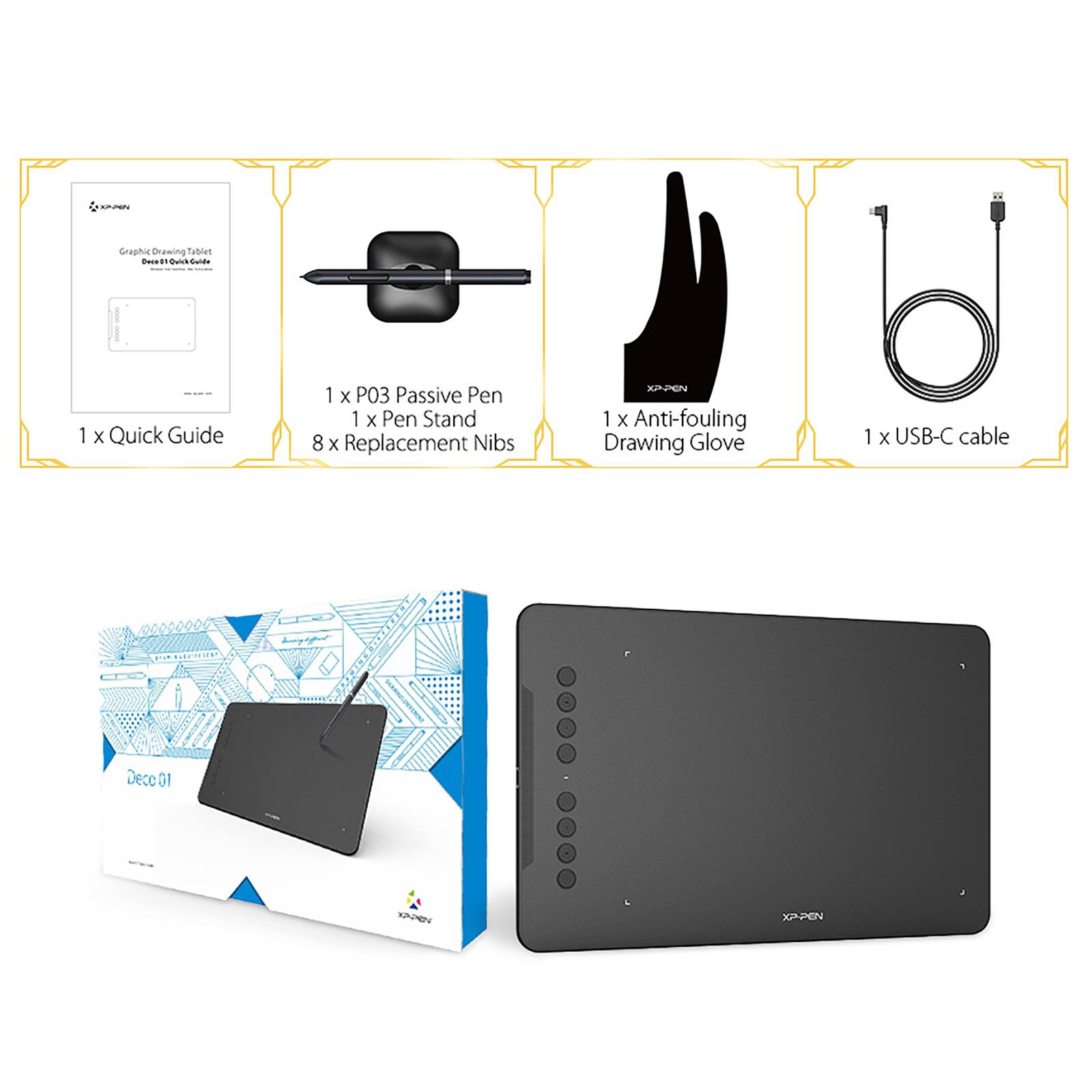 XPPen 10&#x22; x 6.25&#x22; Deco 01 Graphics Drawing Tablet