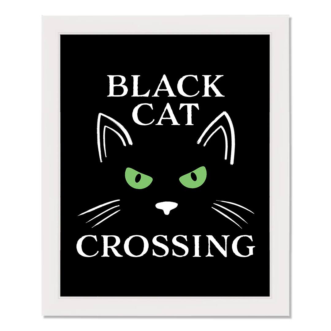 Black Cat Crossing White Framed Print Wall Art