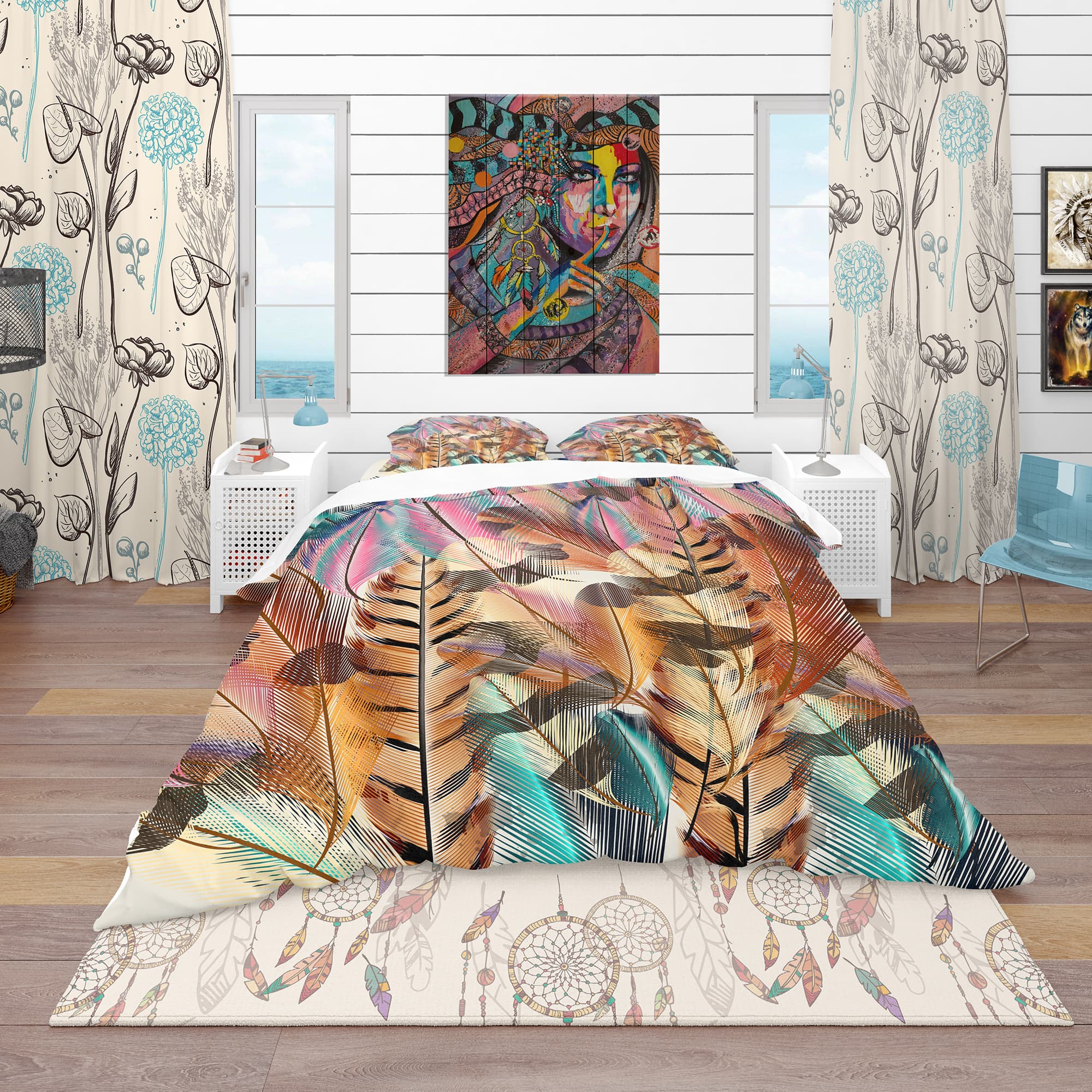 Designart &#x27;Tiger Patterned Boheman Feathers&#x27; Southwestern Bedding Set - Duvet Cover &#x26; Shams