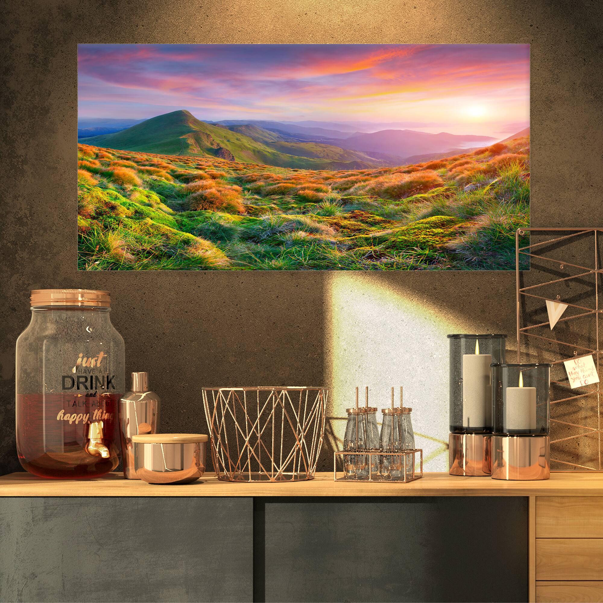 Designart - Pretty Colorful Sunset in Mountains - Landscape Photography Canvas Print