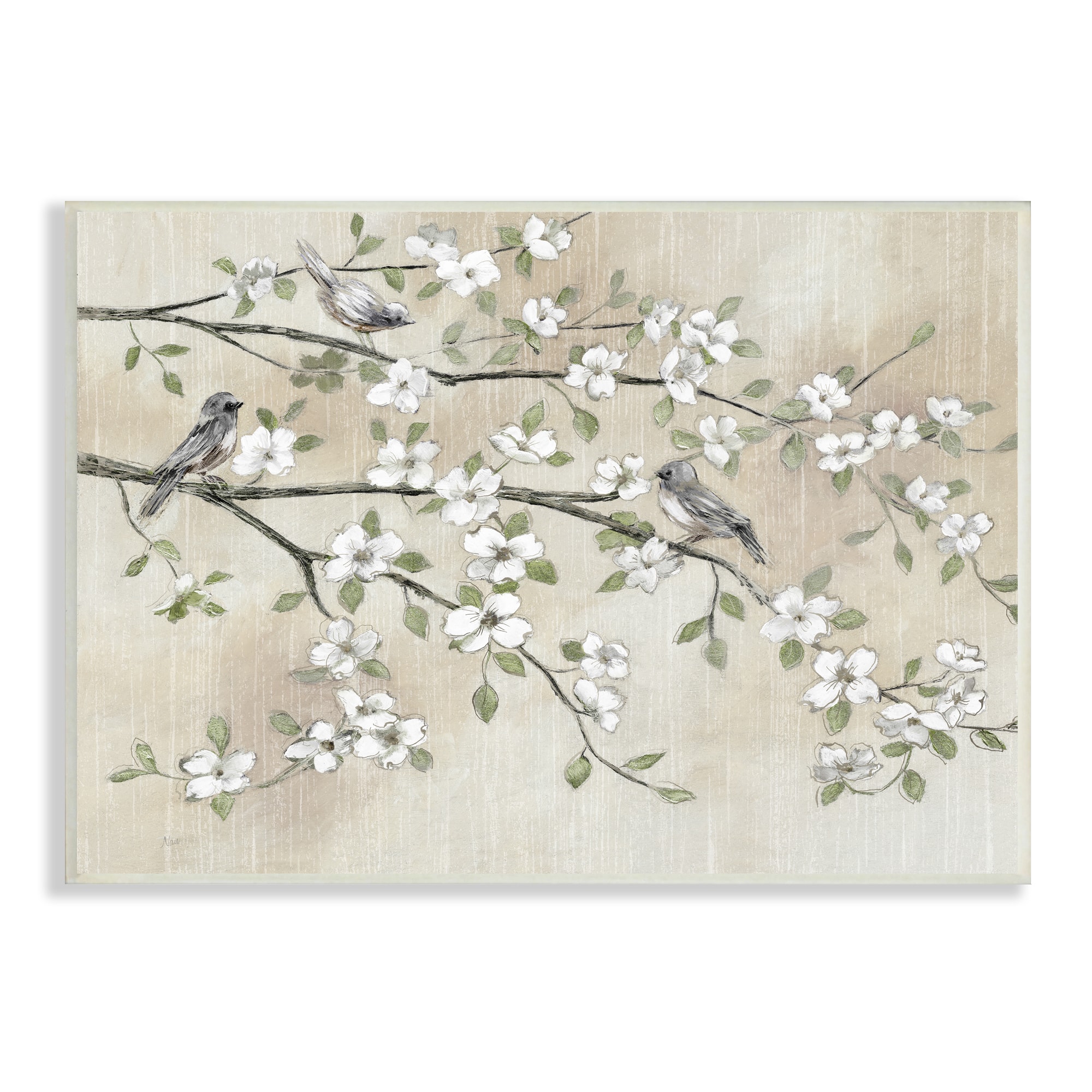 Stupell Industries Traditional White Cherry Blossom Birds Wall Plaque Art