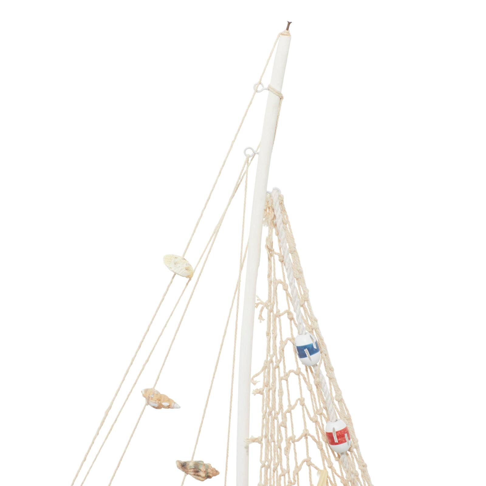 Set of 2 White Wood Coastal Sail Boat Sculpture, 22&#x22; x 13&#x22;