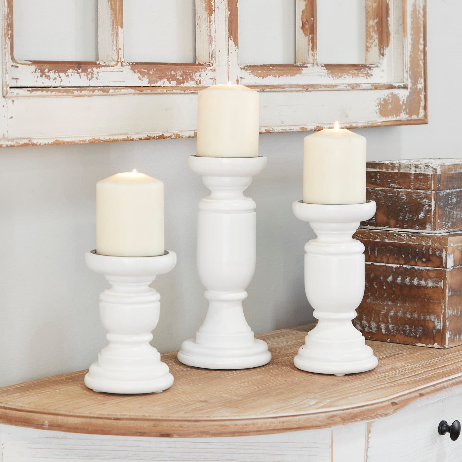 White French Country Candle Holder Set