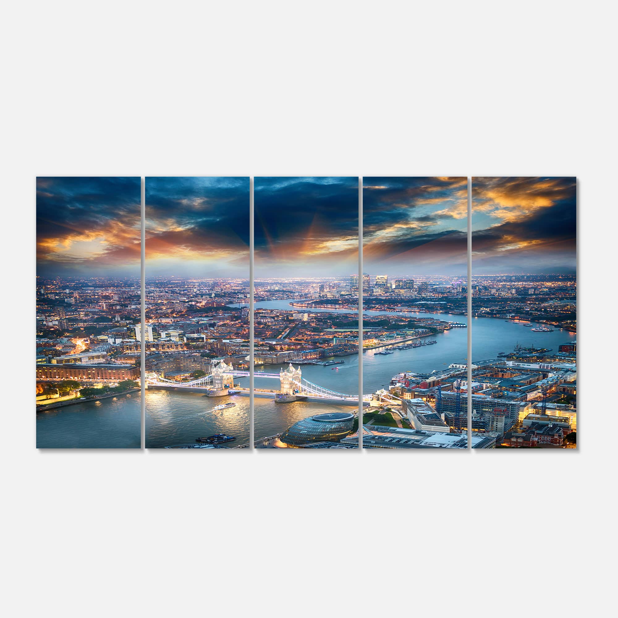 Designart - Aerial View of London at Dusk - Cityscape Photo Canvas Print