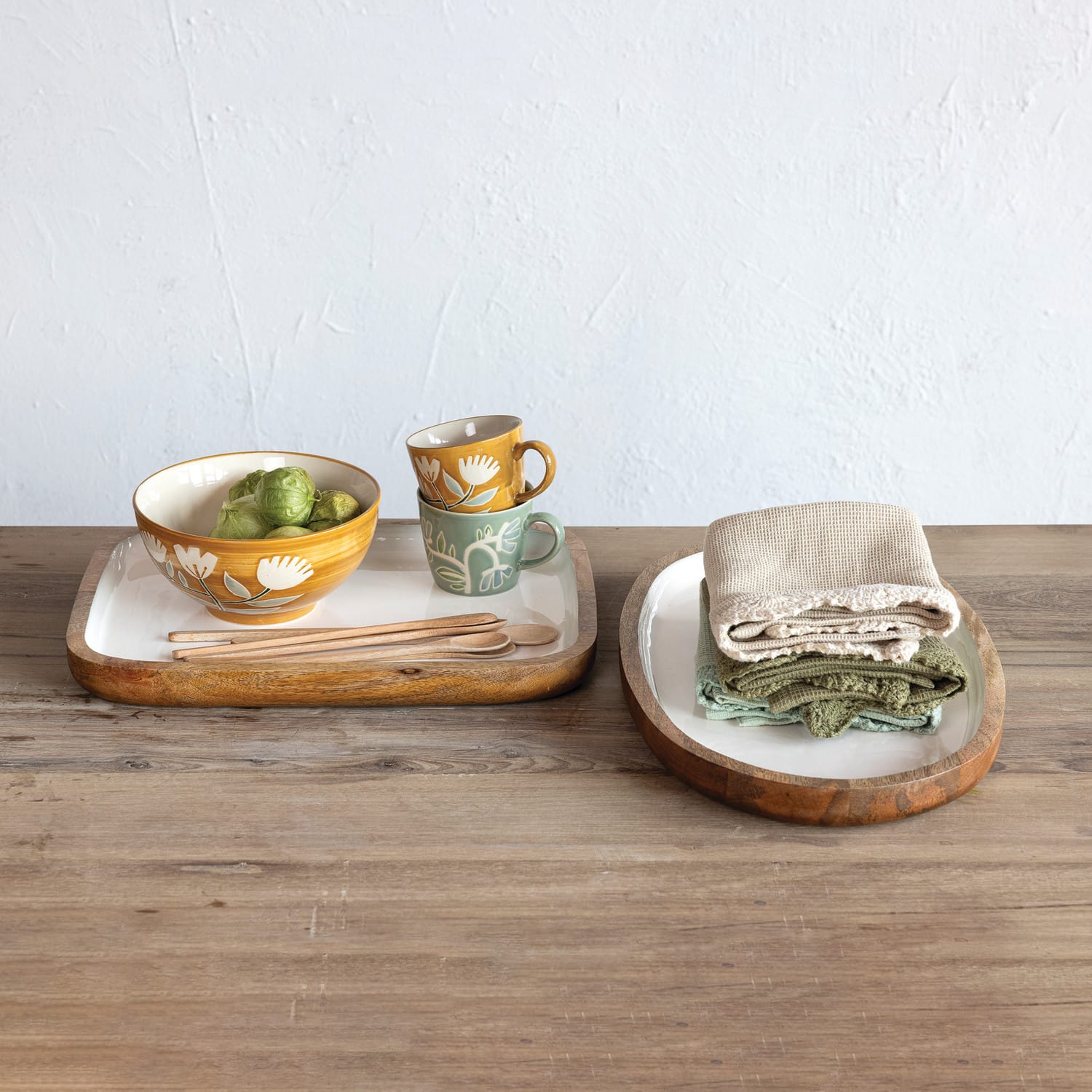 Hello Honey® 18" White Oval Enameled Mango Wood Tray