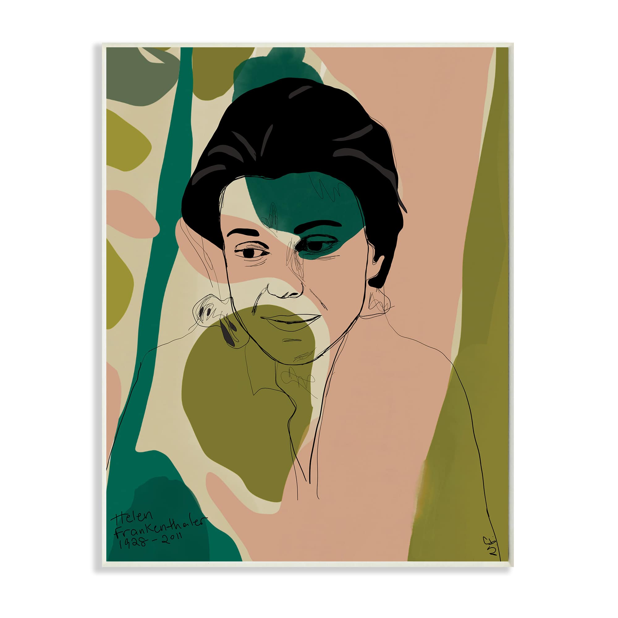 Stupell Industries Frankenthaler Painter Portrait Abstract Green Shapes Wall Plaque