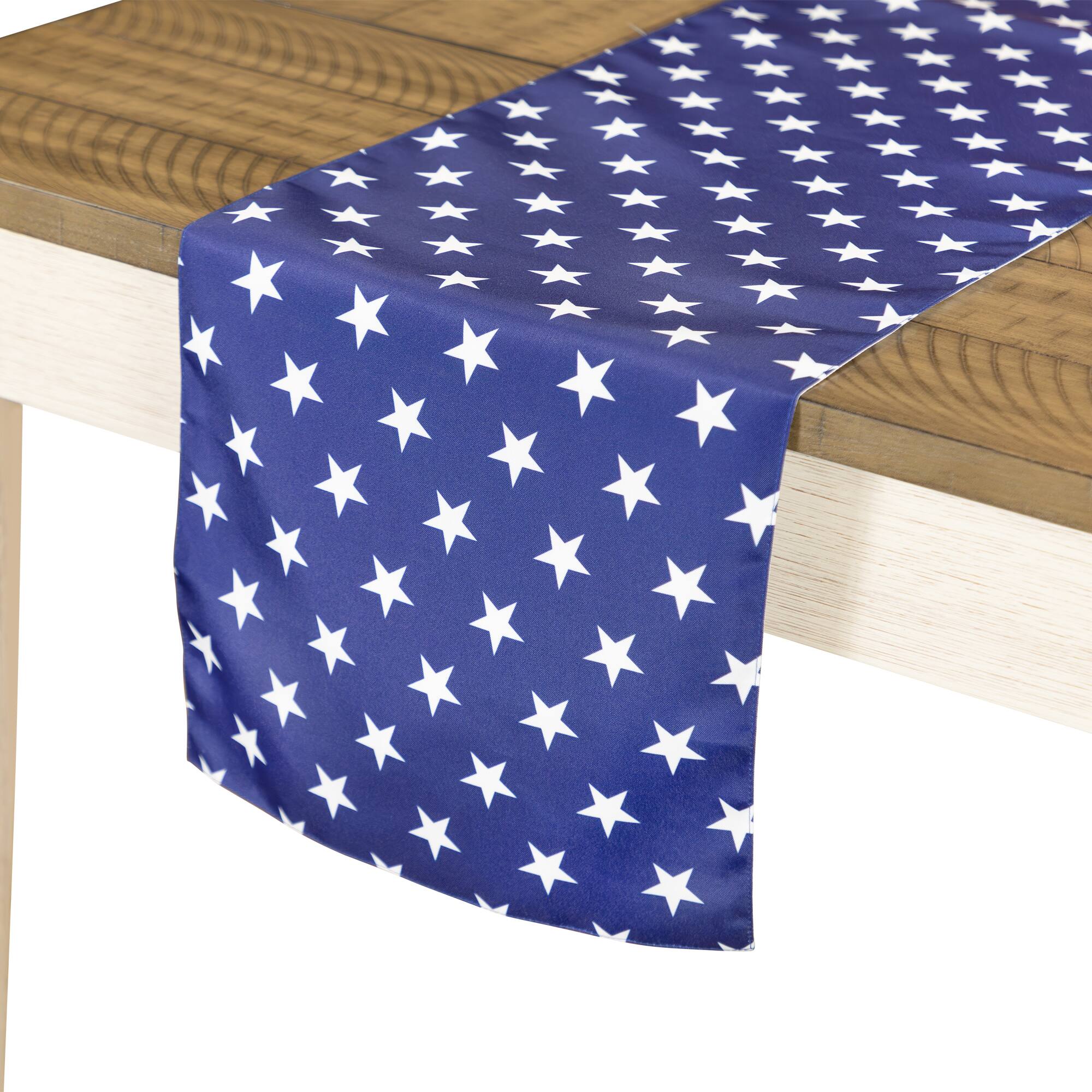 72&#x22; Blue &#x26; White Stars Patriotic Table Runner